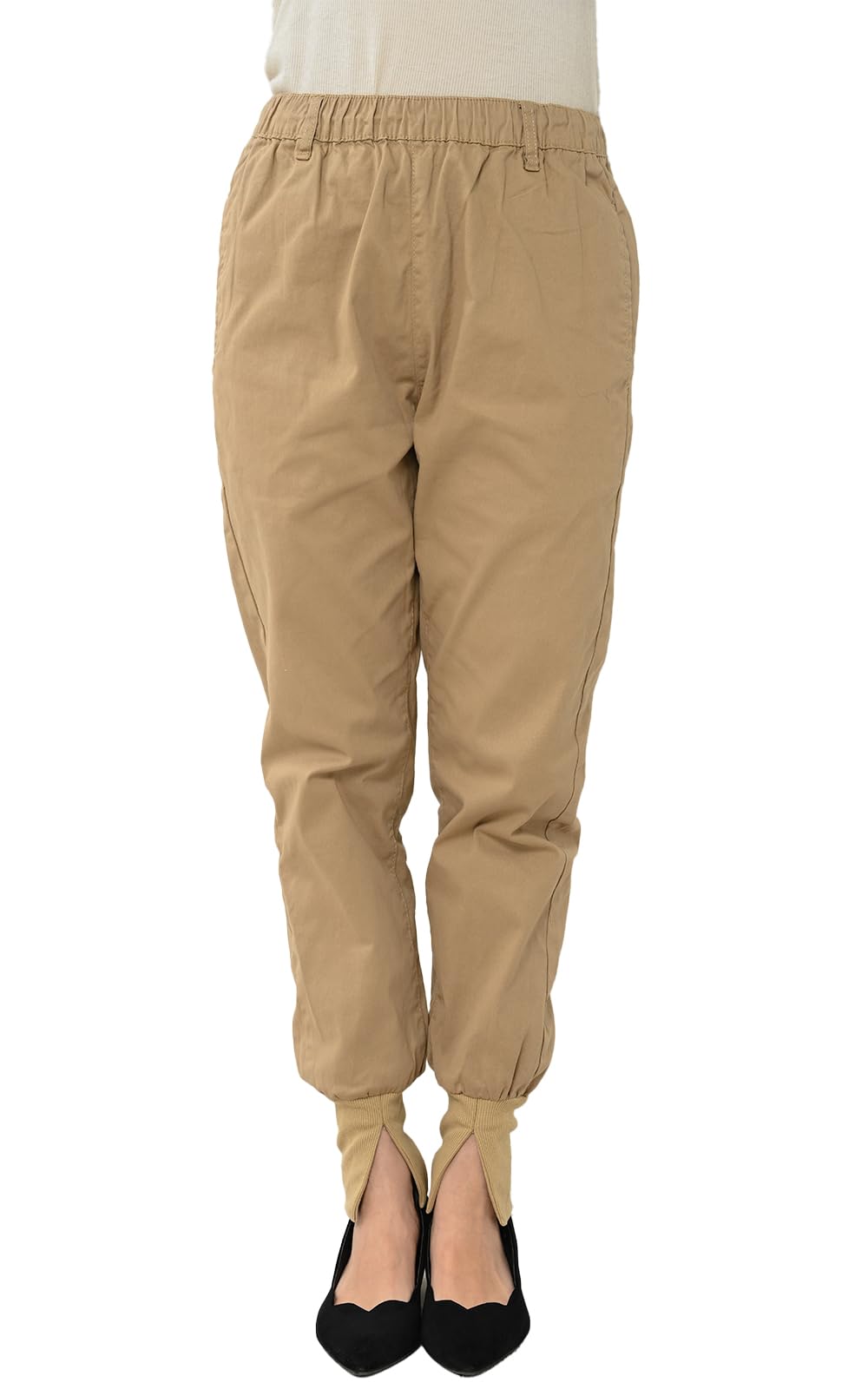 【送料無料】[JANJAM]大きいサイズ レディース ジョガーパンツ 10分丈 裾スリット 裾リブ ウエストゴム ボトムス 色：ベージュ、サイズ：4L