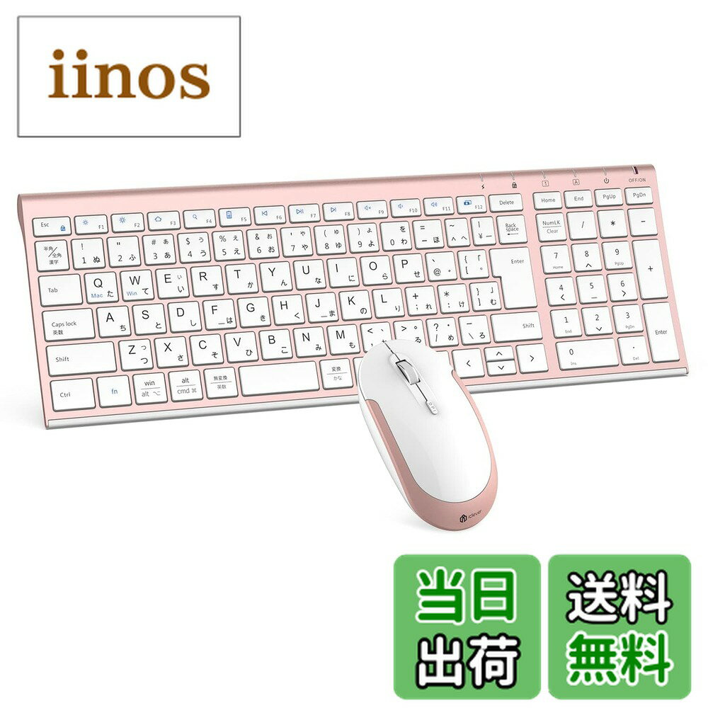 【送料無料】iClever キーボード ワイヤレス キーボード マウスセット 日本語配列 静音 超薄型 無線 2.4G キーボード・マウスセット USB接続 キーボードType-C充電式 フルサイズ テンキー付き マウス3段階DPI パソコン PC多機能対応 Windows/Mac対応 IC-BK22Combo (ロー