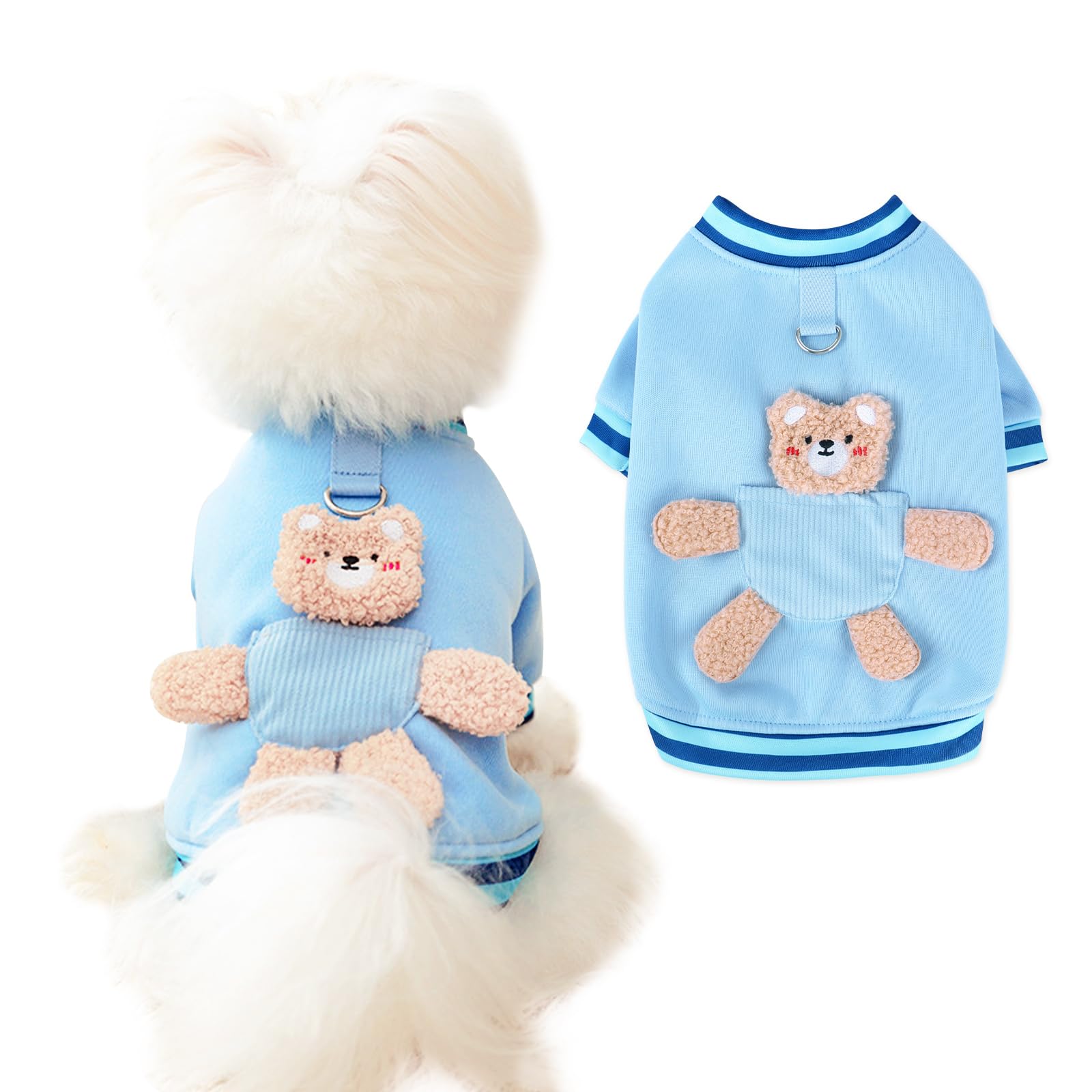 【送料無料】AmzBarley 犬服 コート ジャケット 秋冬 可愛い Dカン付き 犬 服 秋冬 Vネック 長袖 熊柄 ペット 洋服 冬 裏起毛 柔らかい 暖か...