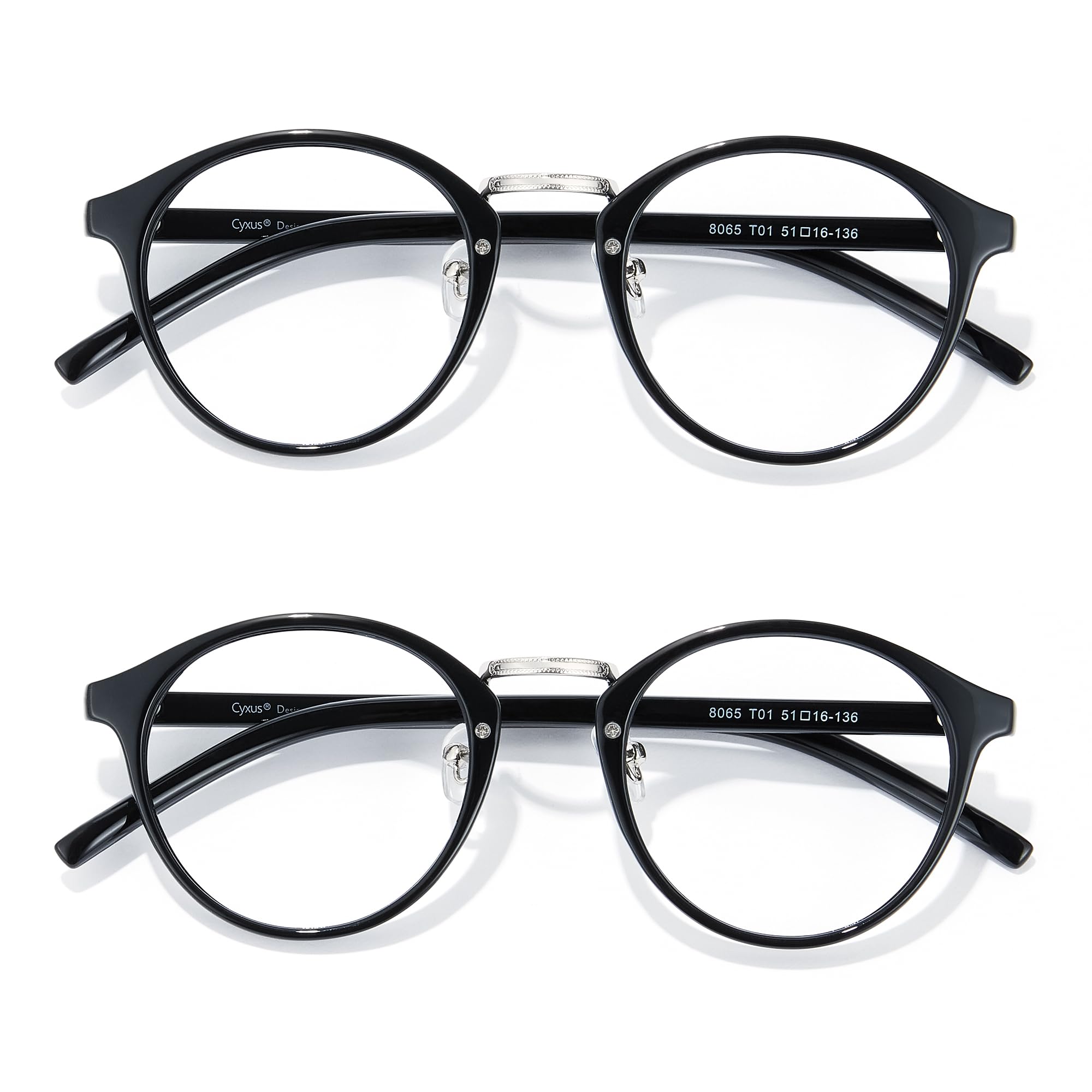 【送料無料】[Cyxus] 伊達メガネ 2個 ボストンフレーム ファッション眼鏡 クラッシク 黒縁眼鏡 男女兼用（8065 黒縁*2）