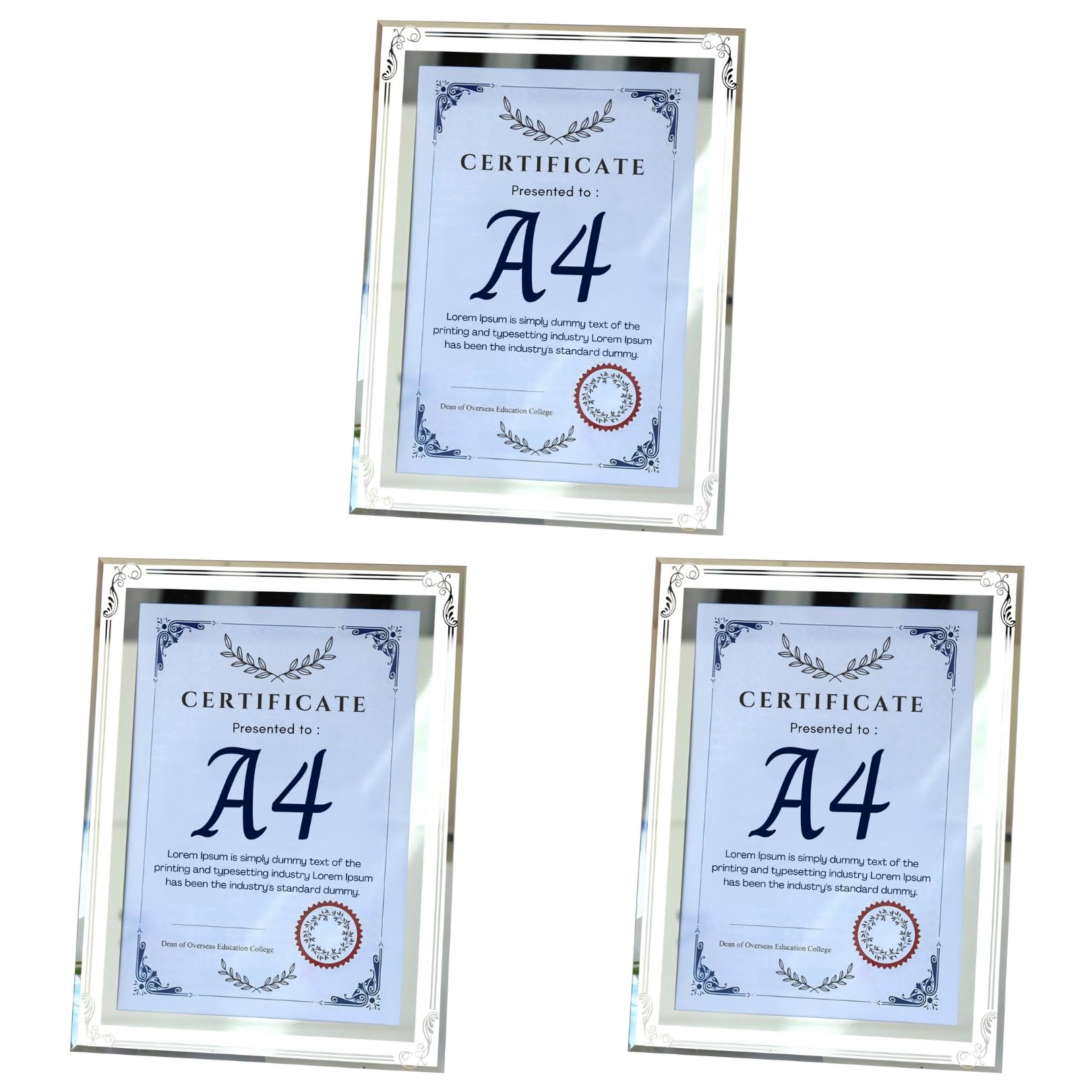 【送料無料】Charmoon フォトフレーム A4 額縁 シルバー ガラス製 写真立て 賞状 おしゃれ 縦横両用 (タイプC, 3個)