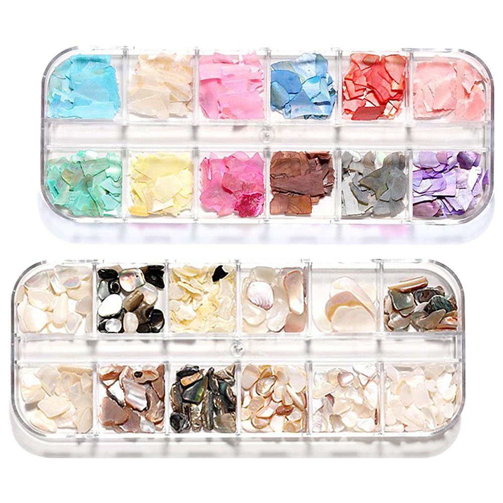 【送料無料】ESJNNK 貝殻 ネイルパーツ 24色 天然 ネイル石パーツ チップ ネイルアート 貝 ネイル貝殻風 偏光色 アワビ貝殻 シェルパーツ シェル ビ...