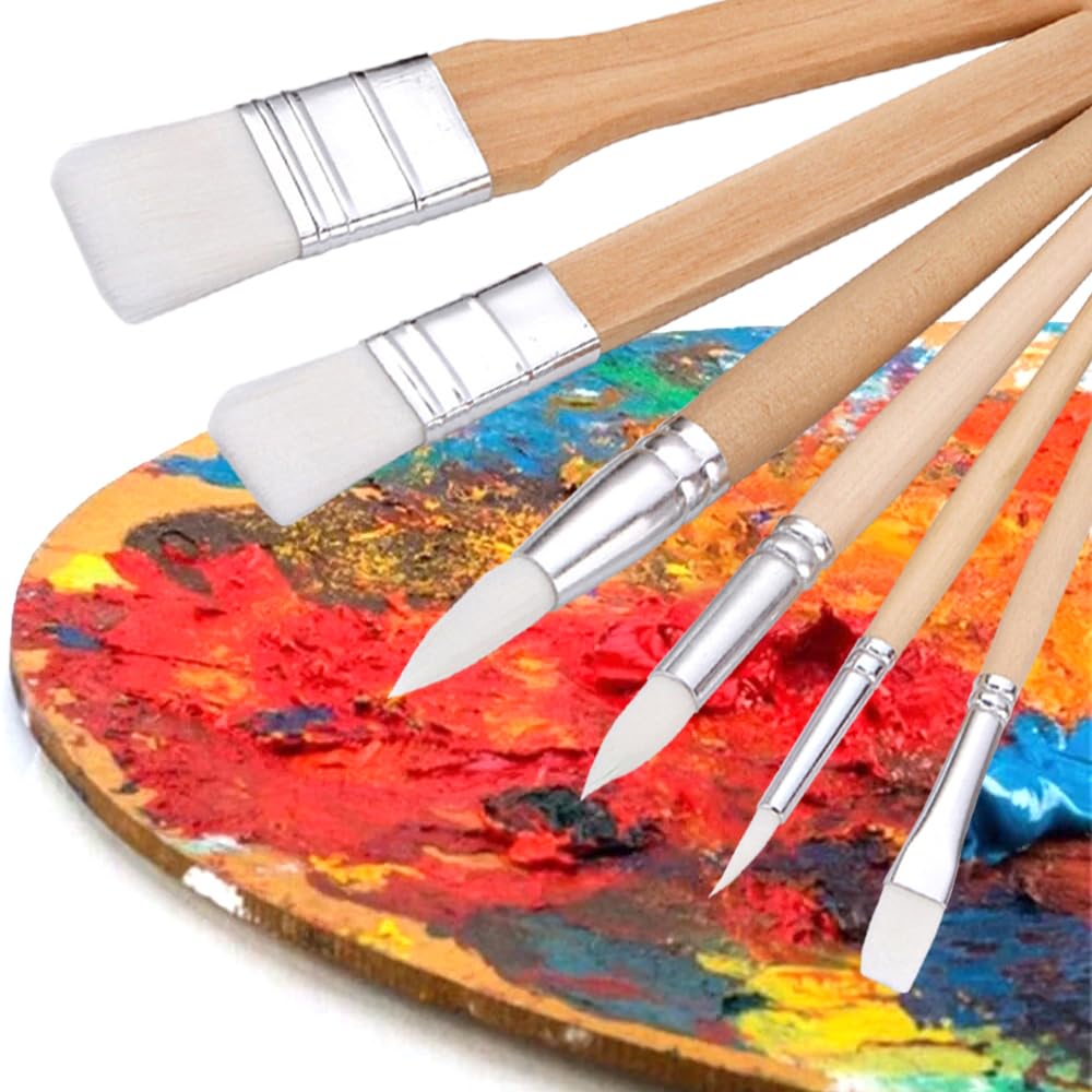 【送料無料】GLOWZEN 水彩筆 ハケ ナイロンの毛 6本セット アートペイントブラシセット プラモデル 筆 油絵 水彩画 アクリル画