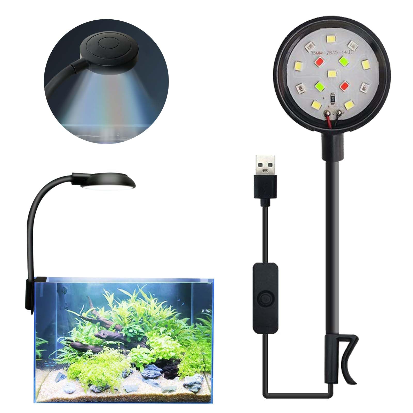 【送料無料】PAVIKE 水槽 ライト LED 14ランプ 四色ライト 小型水槽 ライト 水槽照明 アクアリウムライト クリップ式水槽ライト 360度調整 曲げ可能 観賞魚飼育 水草育成 省エネ 黒