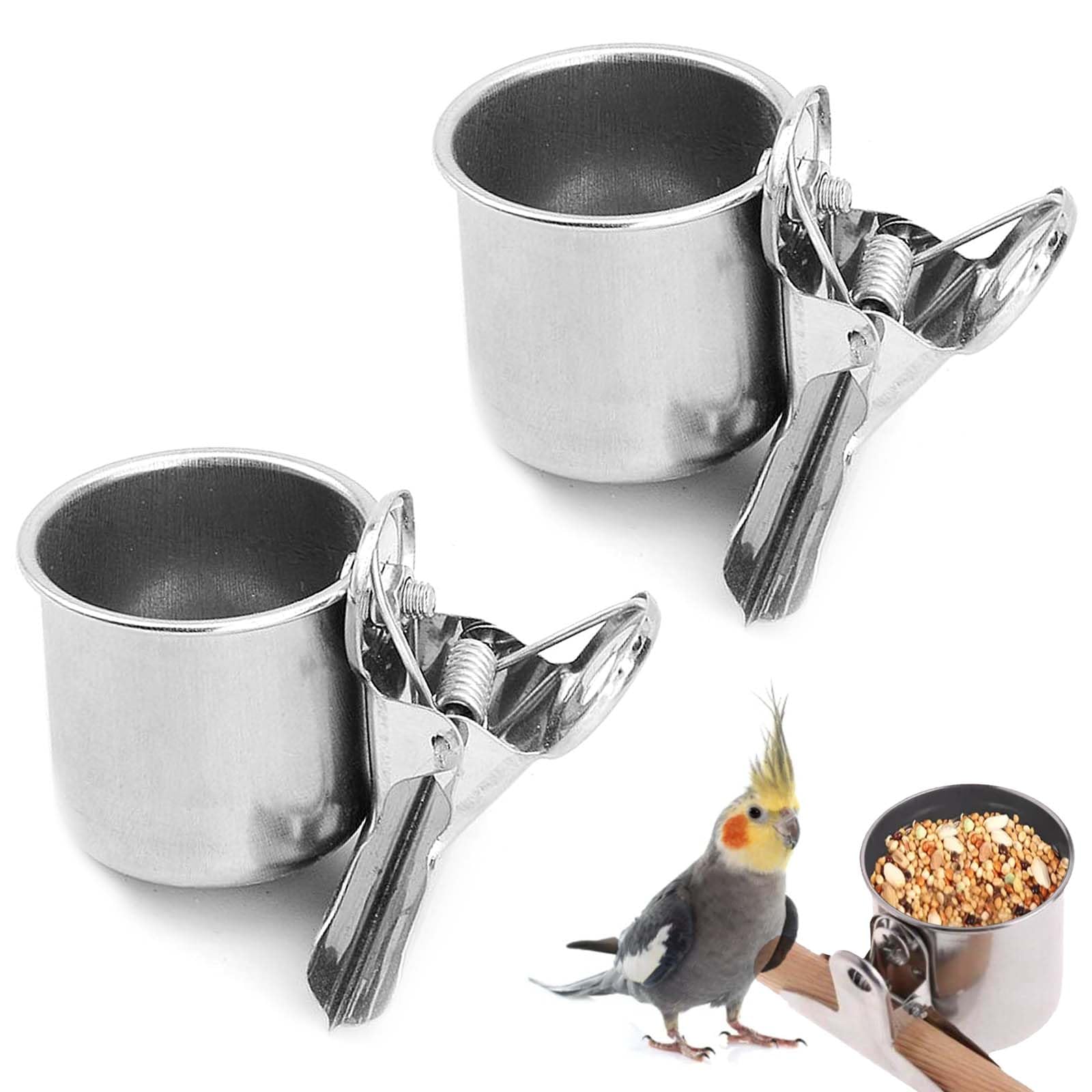 【送料無料】PAVIKE 鳥 餌入れ 小さい インコ水入れ 2個セット 小型 深型 クリップ付き ステンレス製 ..