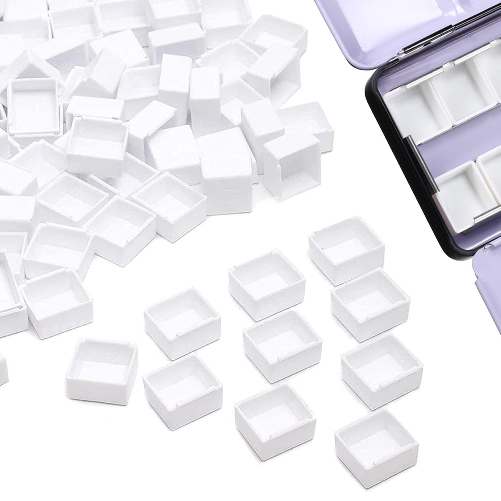 【送料無料】PAVIKE 水彩パンケース 100個セット ハーフパン空 0.6ml 顔料用容器 パレットケース 空の水彩絵の具鍋 顔料 絵の具 塗料 保管 絵皿...