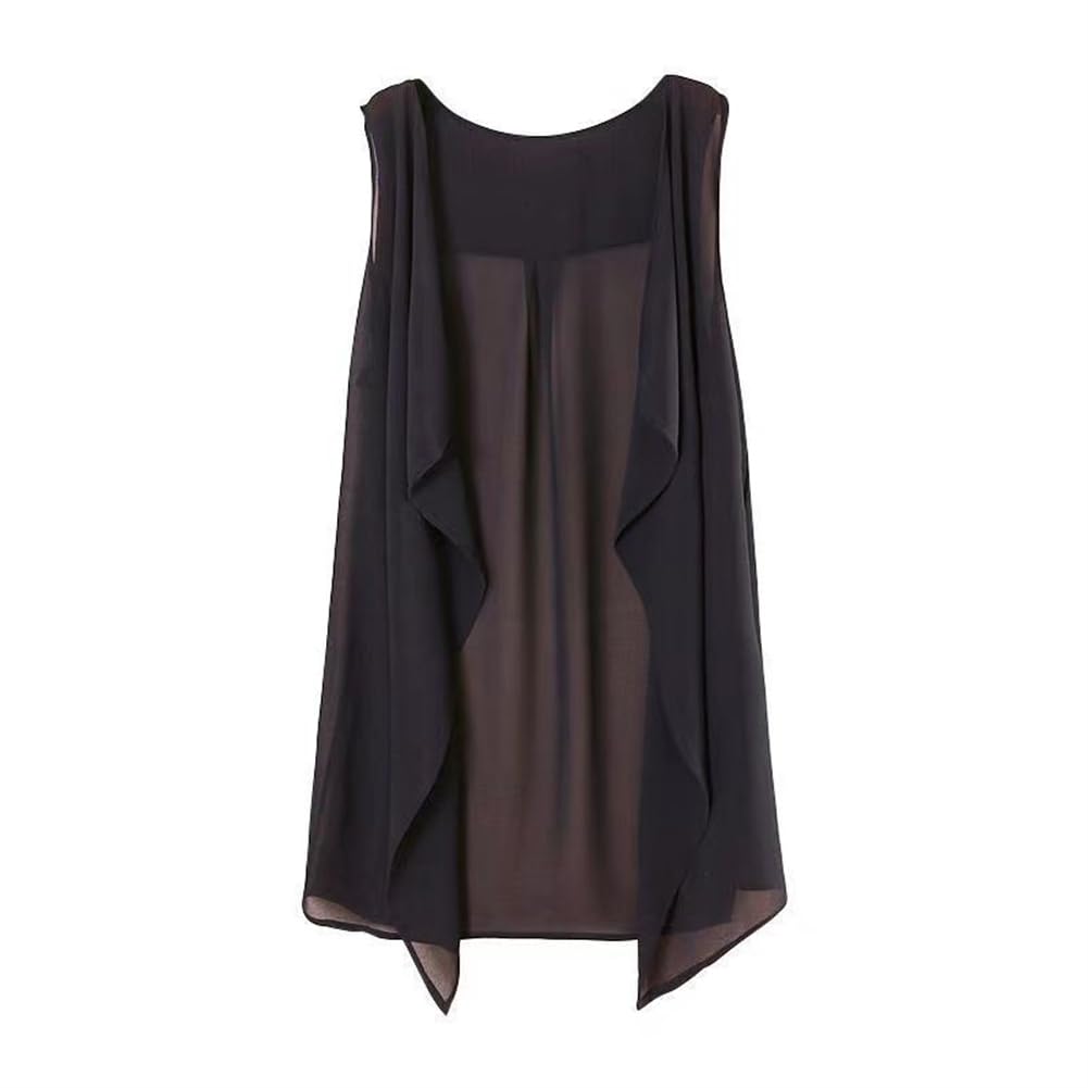 【送料無料】[KEWJYUE] ロングベスト レディース ノースリーブ シフォントップス ジレ 薄手 チョッキ ..