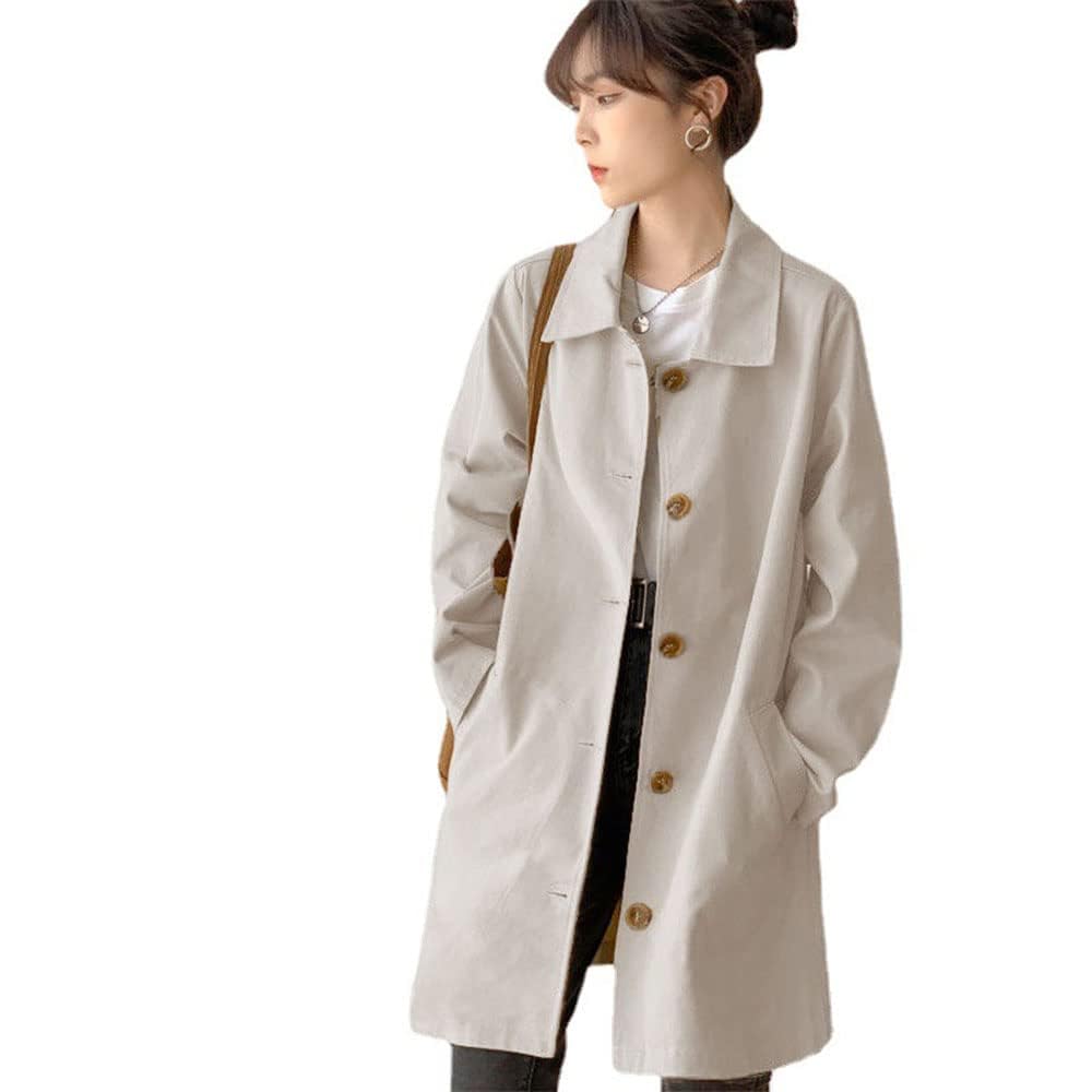 【送料無料】Beylimcy トレンチコート レディース ハーフコート スプリングコート コート ミリタリーコート アウター 長袖 大きいサイズ カジュアル 女性 通勤 春 秋 きれいめ 着痩せ Bey107 (L, ベージュ)