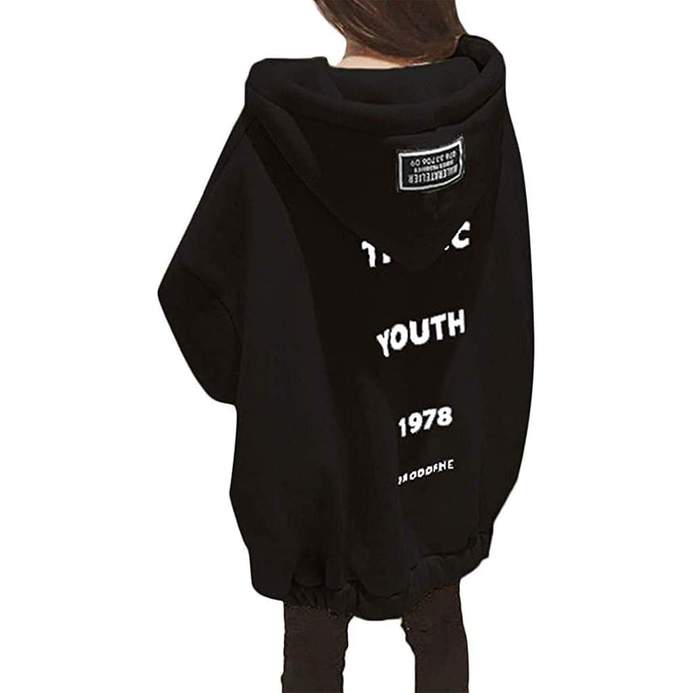 【送料無料】Bvaeocl パーカー レディース アウター トップス ジップアップ フード付き ゆったり オーバーサイズ 大きい カジュアル 可愛い 裏起毛 春 秋 冬 BV64 (L, ブラック)