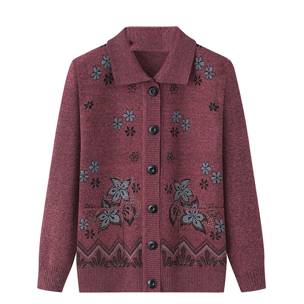 【送料無料】[KEWJYUE] カーディガンセーター シニアレディース ニットセーター 長袖 花柄 ポタン付き ..