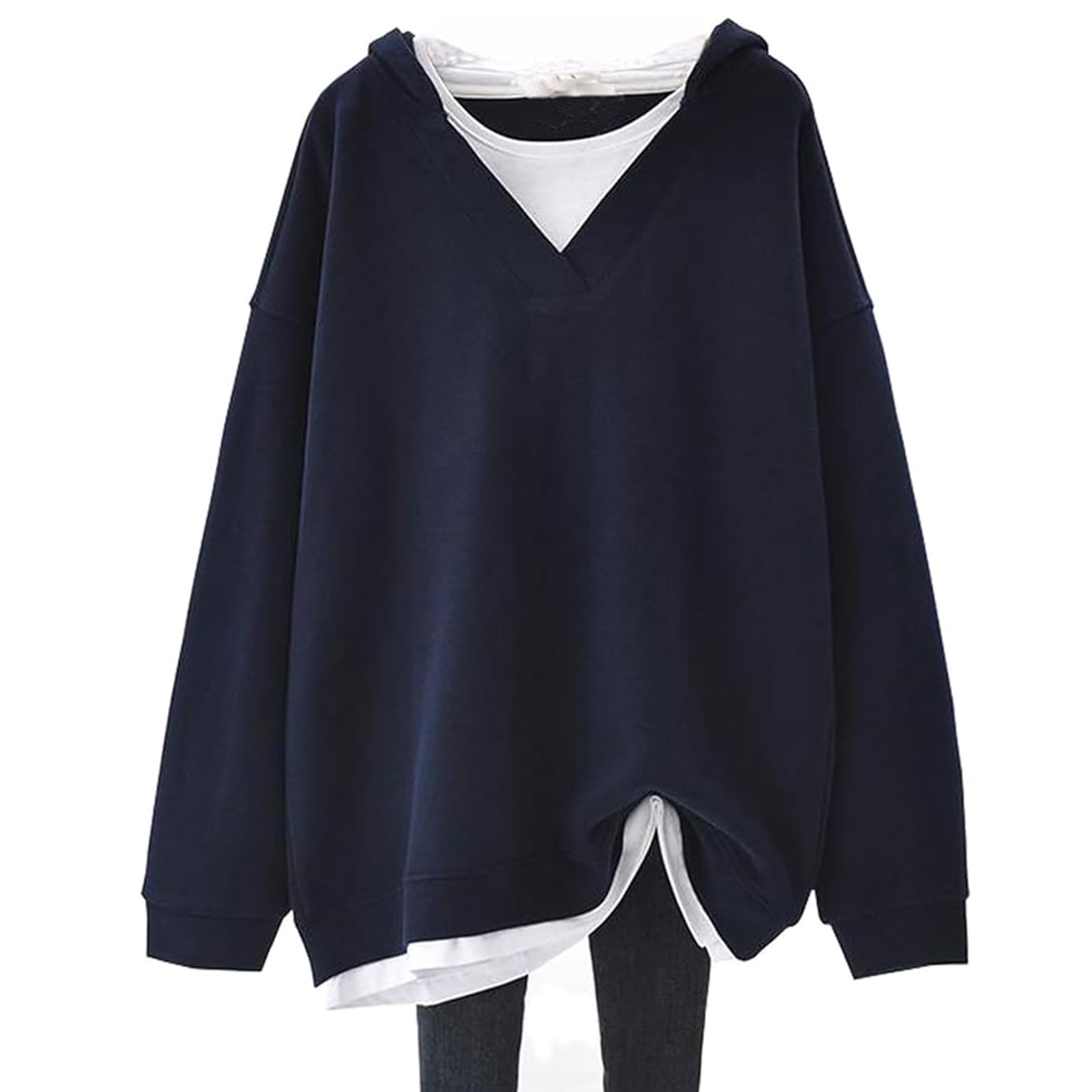 【送料無料】[Leadamon-oee] パーカー レディース トレーナー フード付き スウェット 重ね着風 プルオ..