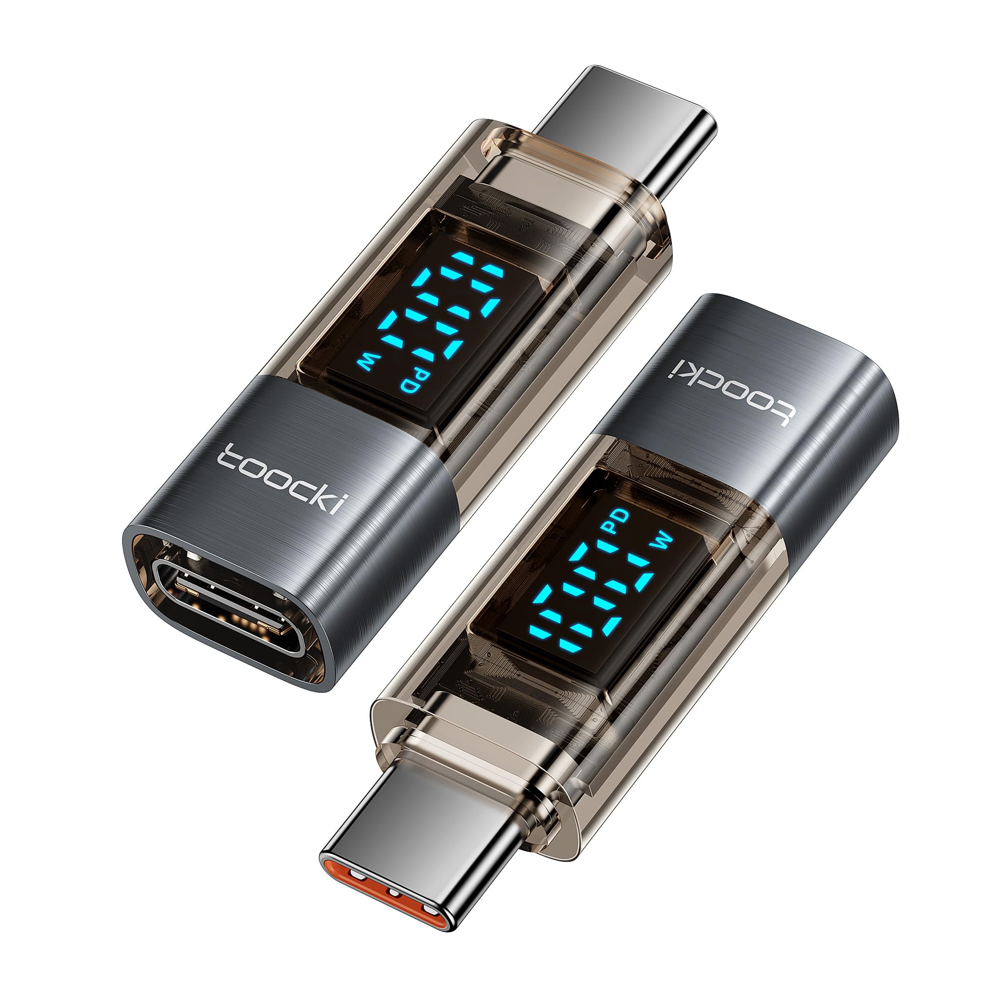 【送料無料】toocki USB-C to USB-C LEDディスプレイ付き 変換アダプタ 【2個セット】 PD 100W急速充電 シルバー タイプCケーブル 電力表示アダプタ Quick charge MacBook/Phone/Pad/Galaxy/Xperia/XiaomiなどUSB-C機器対応
