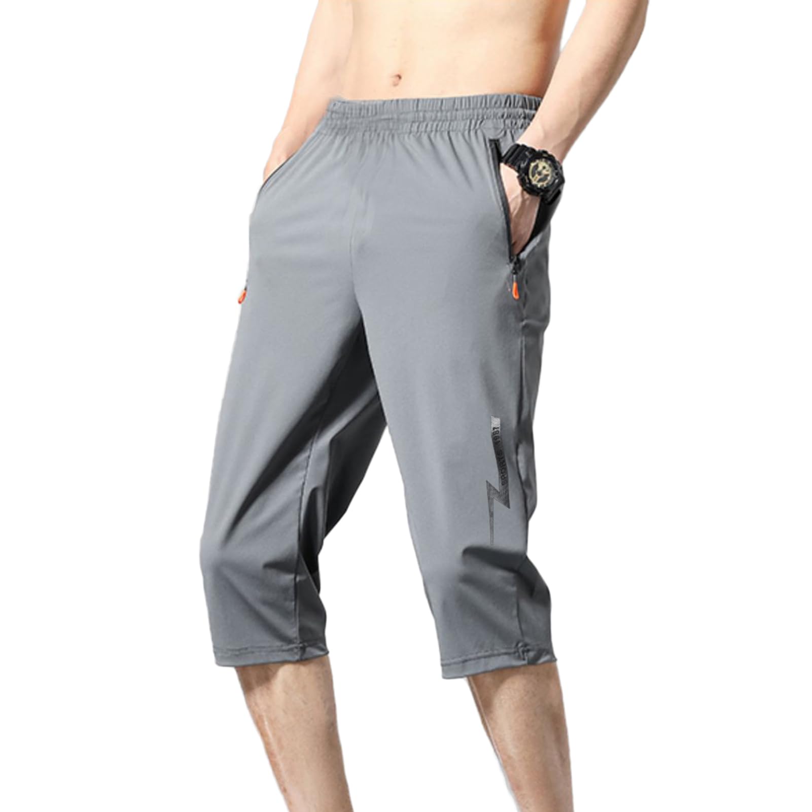【送料無料】[JoveJek] ハーフパンツ メンズ スポーツ 夏 7分丈 クロップドパンツ 半ズボン 大きいサイズ 速乾 薄手 トレーニング ジッパーポケット付き(bkn002-Grey-S)