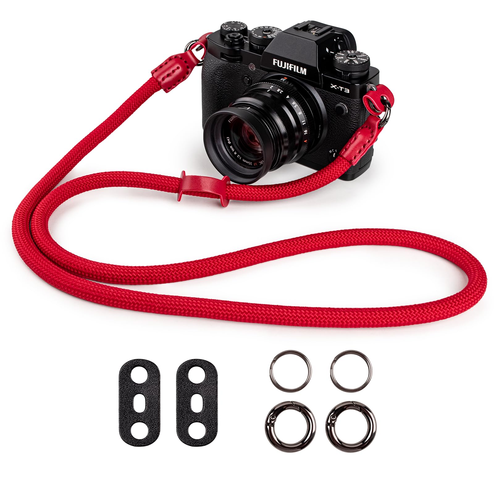 【送料無料】[VOVMOEYA] カメラ用ストラップ、ショルダーストラップ X100VI/Sony A6700 /Canon EOS R10/Nikon Zf対応 カメラロープ 斜め掛け 肩掛け クイックリリース クライミングロープ ナイロン製 金属リング付き ネックストラップ 一眼レフ/ミラーレス/コン