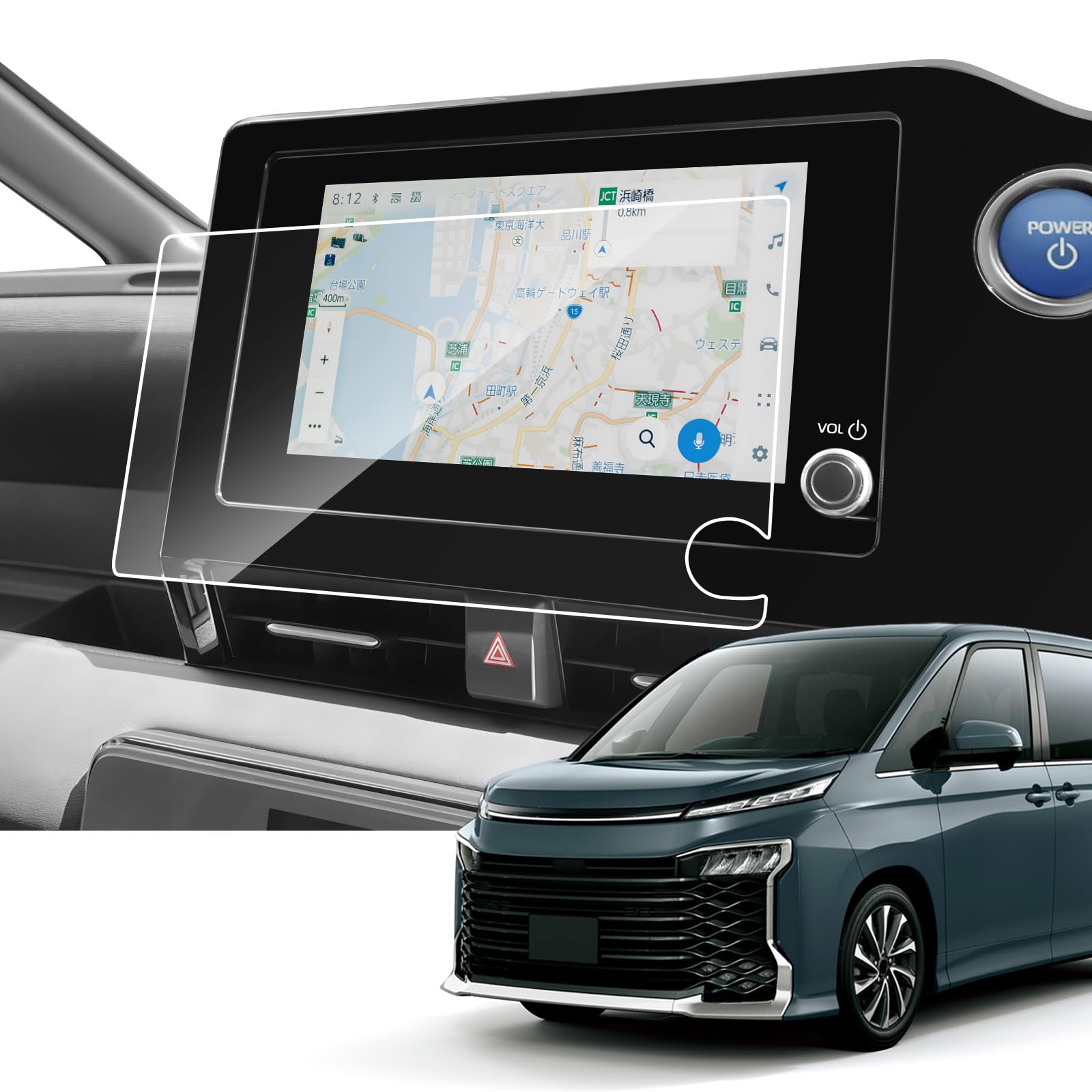 商品情報商品の説明主な仕様 【寸法＆適用車種】● サイズ:8インチ ● トヨタ ノア/Noah ヴォクシー/Voxy 90系 MZRA90W 2022.1~【ナノ技術】日常の使用で、カーナビのスクリーンが意外な要因で傷つくことはありませんか？操作中に指先や爪が触れて細かな傷がついたり、車内に置いた鍵や小物が不意に擦れたり…。こうした小さなダメージが積み重なり、気づけばスクリーンが傷だらけに。そんな心配を解消するのが、SKTUの　ヴォクシー 90系 Voxy　カーナビ専用ナノ保護フィルムです。保護フィルムは高度なナノ技術を駆使し、優れた耐スクラッチ性能を実現。指先や爪による摩擦はもちろん、鍵や小刀といった鋭利な物からもしっかり保護します。その高い耐久性とクリアな画質で、大切なカーナビのスクリーンをいつまでも美しく保ちます。【HD画質＆高感度タッチ】HC高透過層により98％以上の透過率を実現し、ディスプレイオーディオ液晶画面本来の鮮やかさをそのまま再現。カーナビ 保護フィルム の厚さわずか0.125mmの超薄設計で、驚くほどスムーズなタッチ操作を提供。まるでフィルムを貼っていないかのような快適さを体感できます。不可欠な ヴォクシー 90系 Voxy アクセサリー です。【撥油撥水】カーナビフィルムに施した疎油性AFコーティングが水や油をしっかり弾き、日常使用で付く指紋汚れも軽減。ナビスクリーンを常に清潔に保ちます。また、清掃が簡単な特殊表面加工により、汚れが付着しても付属のクリーニングクロスで軽く拭くだけで、元の美しさがよみがえります。【貼り付け簡単】 ヴォクシー 90系 Voxyカーナビ 保護フィルムは特殊なシリコンコーティング技術と静電気による自動吸着タイプを採用。気泡は自動的に排出され、補助用キットも付属しているので、素人でも見事に貼り付けることができる ヴォクシー 90系 Voxy パーツ です。【パッケージ＆アフターサービス】付属品：かーナビ 保護フィルムx 2枚、ウェットティッシュx1、ホコリ取りシートx1、画面拭きマイクロファイバークロス x 1、固定用シール x 2、気泡抜きヘラx1、日本語説明書x1。※SKTUは常に高品質な製品を心を込めてお客様にお届けすることを最も大切にしています。出荷前に商品の品質と梱包状態を徹底的に確認しております。万が一、商品に関してご質問や不具合がございましたら、24時間以内に迅速に対応させていただきます。