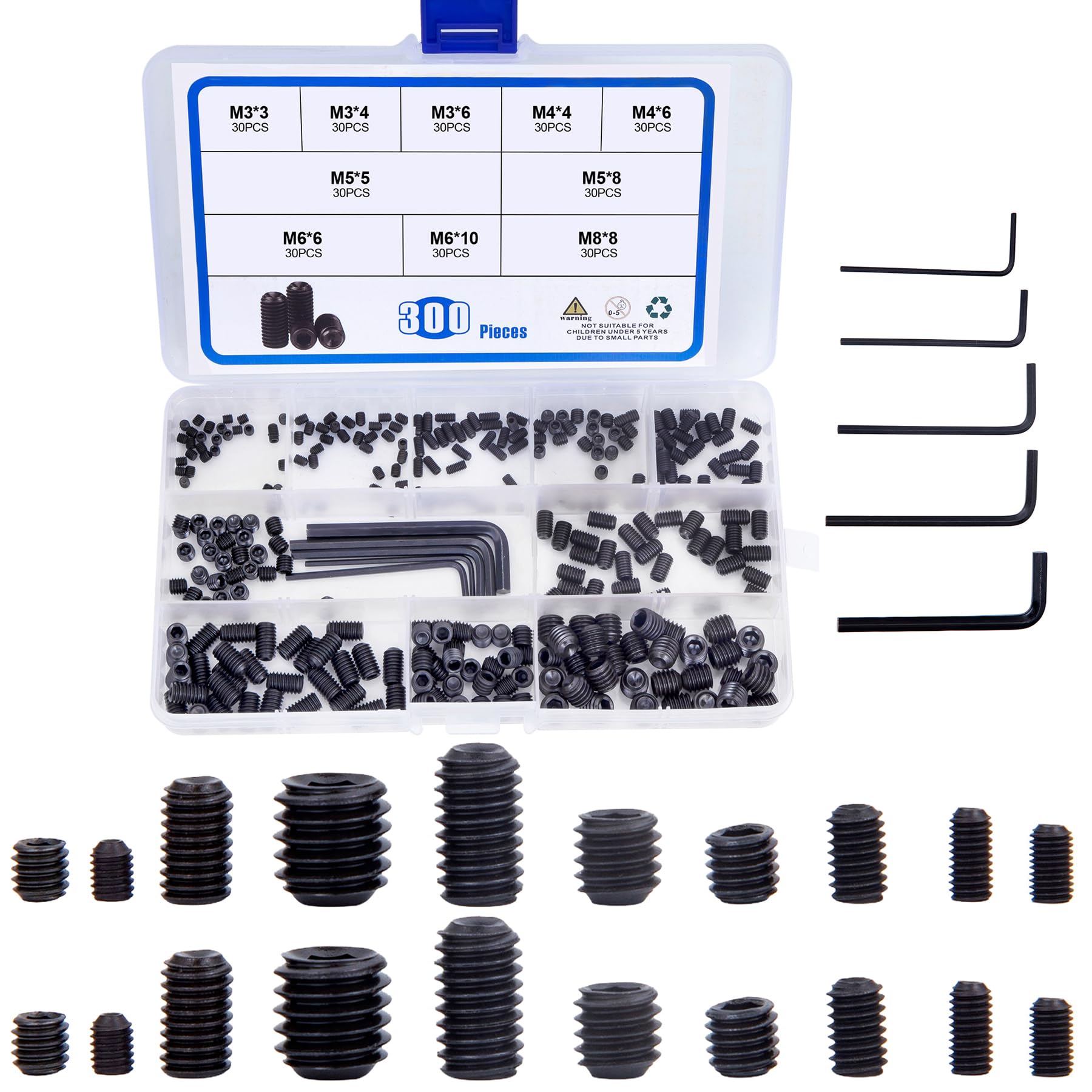 【送料無料】300個入M 3、M 4、M 5、M 6、M 8 内側六角 グラブネジ 六角ボルト 六角頭 炭素鋼ネジ 締付..