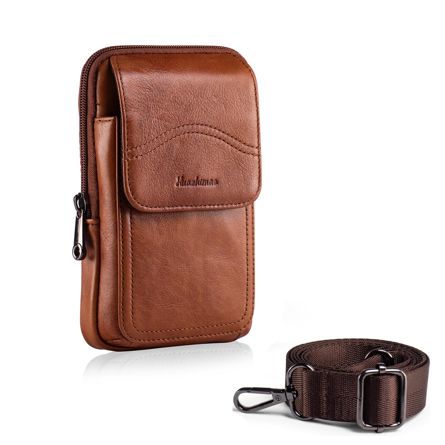【送料無料】HUAZHIMAO本革スマホホルスターベルトポーチ メンズ 携帯ベルト通しホルスターケースミニショルダーバッグ メンズ 3way 斜め掛け ボディバ...