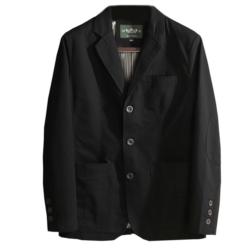 【送料無料】[ZANBANG] ブレザー テーラードジャケット メンズ 綿 スーツジャケット コート フォーマル 紳士 スリム 無地 ビジネス カジュアル 通勤 大きいサイズ HS29 (XL, ブラック)