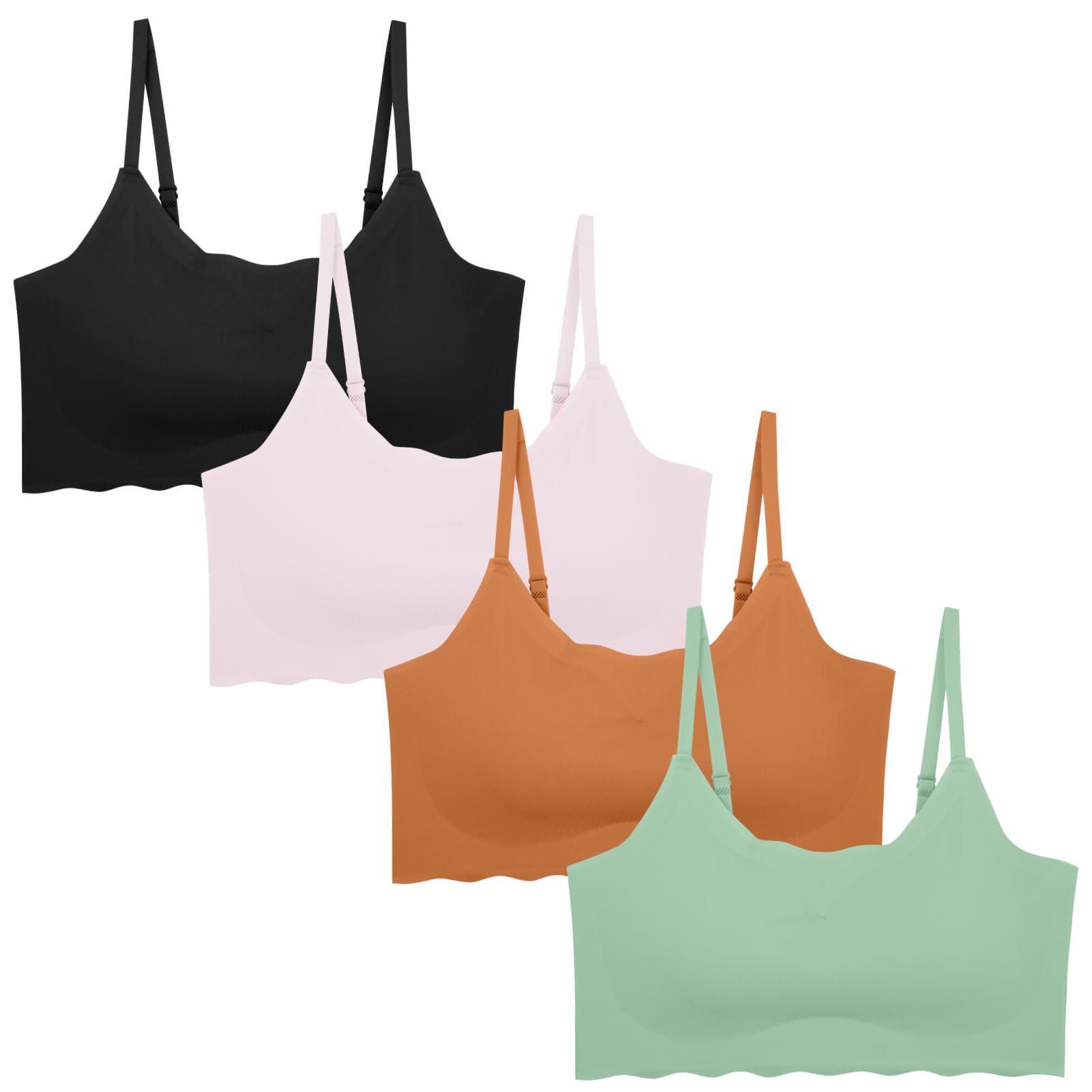 【送料無料】[Maeau] キッズ ジュニア ガールズ ノンワイヤーブラ ハーフトップ 部活ブラ 涼感タイプ シームレス 吸汗速乾 中学生 小学生 部活ブラ 薄手 成長期 通気#ブラック、グリーン、オレンジ、ピンク L