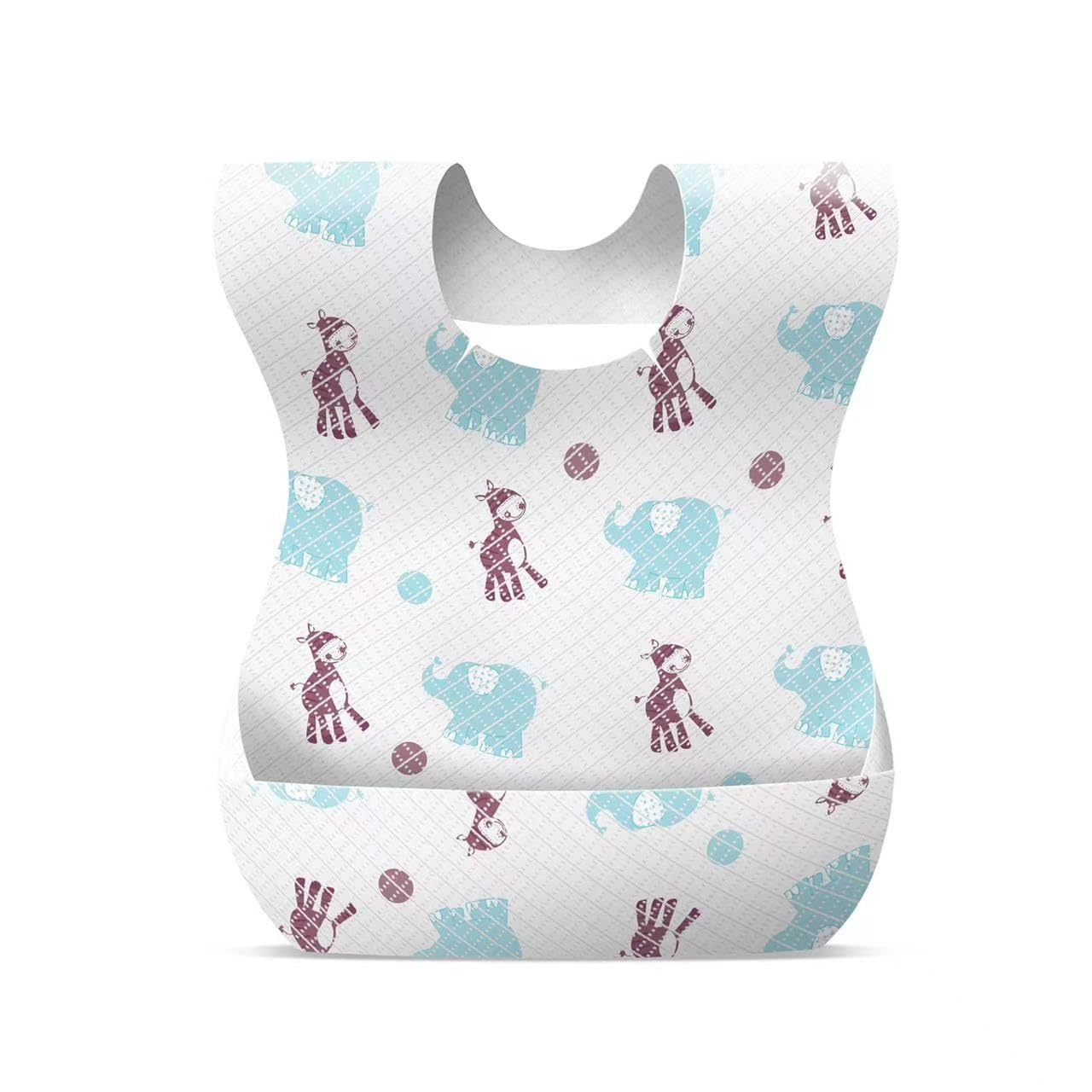 楽天iinos 楽天市場店【送料無料】[ZAHADA] 使い捨てエプロン ベビー スタイ 60枚入り よだれかけ お食事エプロン ビブ 不織布 防水 前掛け 子供 食事 赤ちゃん エプロン 出産祝い 携帯便利 洗濯不要（ロバ）