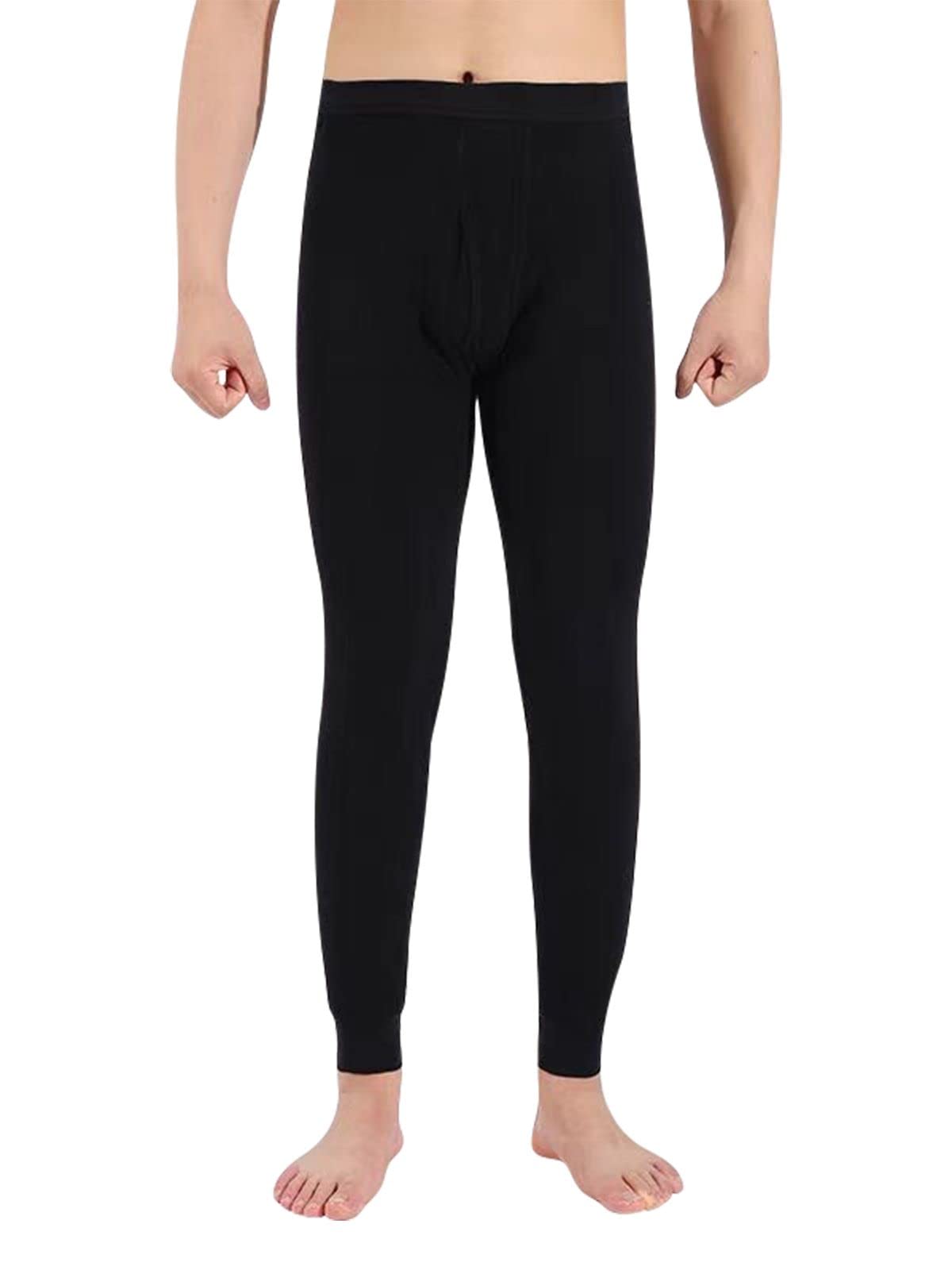 【送料無料】[THREEGUN] あったかインナー メンズ ズボン下 前開き 綿100 パンツ タイツ 防寒肌着 保温インナー 保温パンツ ロング ステテコ ブラック2XL(=JPサイズL)