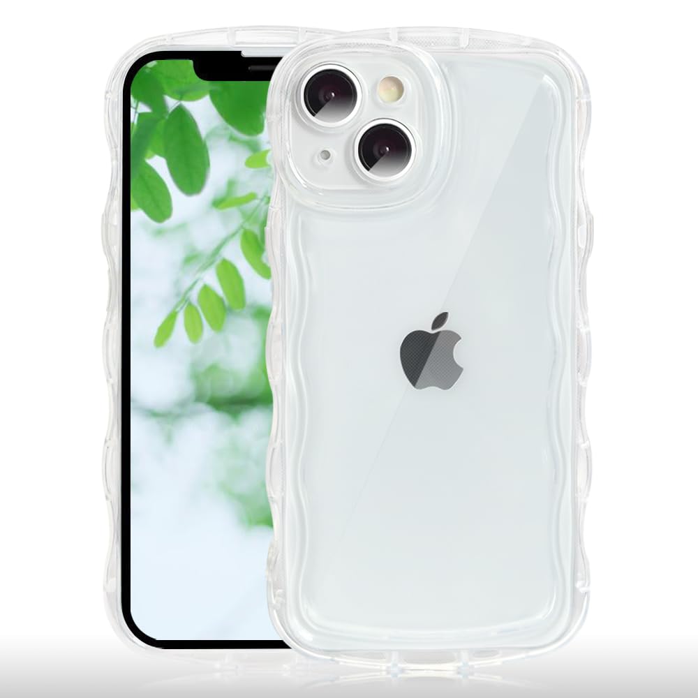 【送料無料】JOOBOY スマホケース 対応 iPhone 15 Plus ケース クリア 透明 可愛い おしゃれ 耐衝撃 ソフト tpu ウェーブ 波状エッジ ストラップ穴 軽量 薄型 対応 アイフォン15プラス 携帯カバー