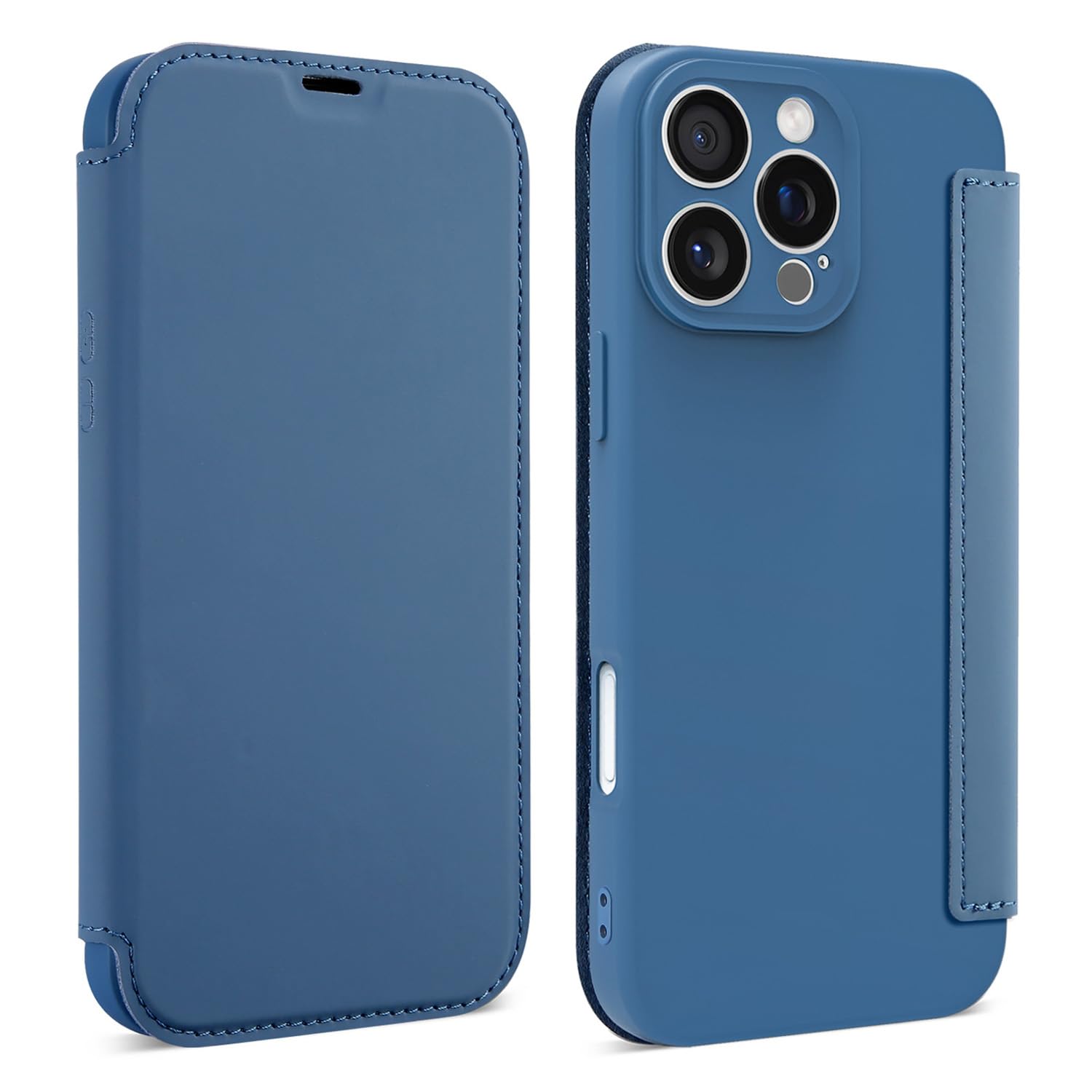 【送料無料】JOOBOY iPhone 16 Pro Max 用 ケース 手帳型 シリコン カード収納 スタンド機能 かわいい おしゃれ マグネット無し ソフト 脱着簡単 超軽量 薄型指紋防止 人気 ストラップホール付き スマホケース アイフォン16プロマックス 携帯電話手帳 (ブルー, iPhone16