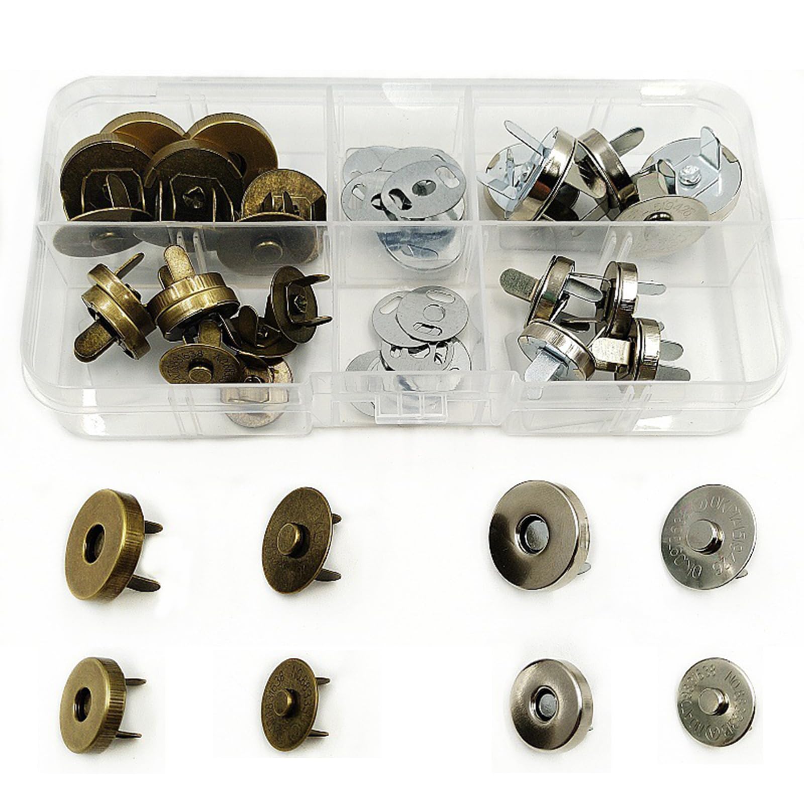 【送料無料】DEVENTORZ マグネットボタン 差し込み式 マグネットホック マグネットボタン スーツ バッグクラスプ バッグマグネットクラスプ マグネットバックル 服のボタン シルバー 古銅色 14mm 18mm 20組