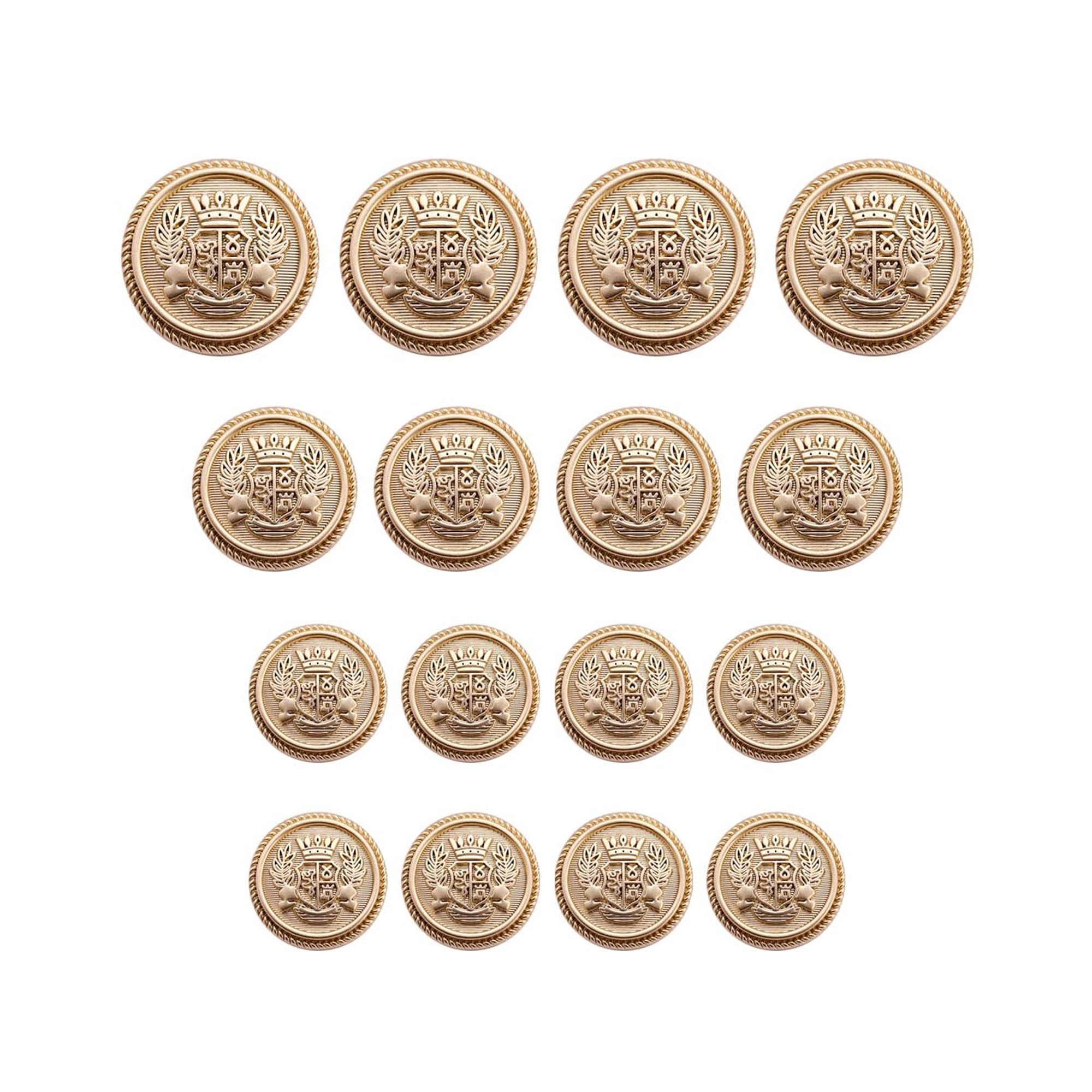 【送料無料】DEVENTORZ ブレザー ボタン 16個セット 直径15mm/20mm/25mm アンティーク メタルボタン 交換 補修 学生服/スーツ/ブレザー用/コートなど 洋服用 袖口 金 アクセサリー セット DIY 手作り おしゃれ 麦穂バッジ 装飾（ゴールド）