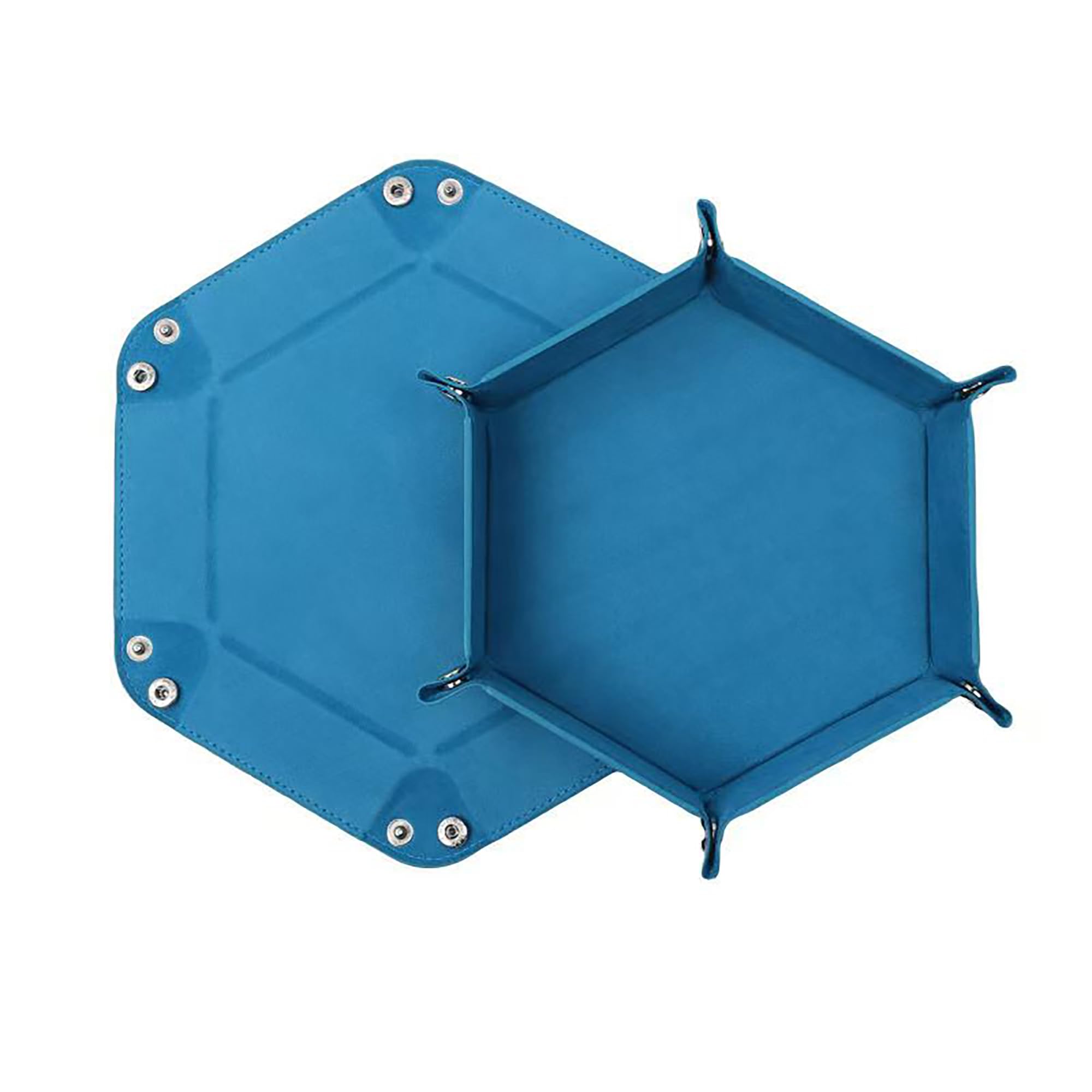 【送料無料】DEVENTORZ ダイス トレイ 折りたたみ サイコロマット 六角 PUレザー カードトレイ ダイスボックス 卓上 ダイスプレート 小物入れ ゲームトレイ 収納 ボックス RPG DND MTG おしゃれ（ブルー）