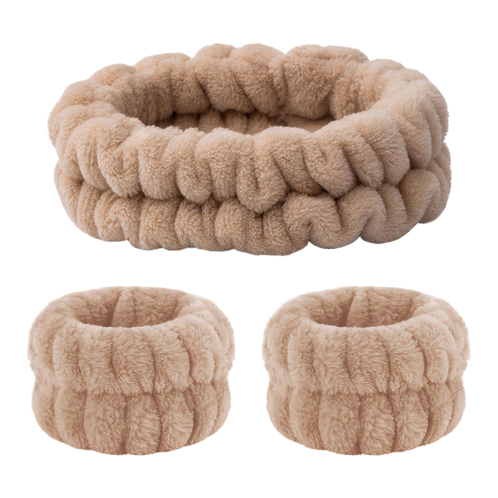 【送料無料】BLOOPIC 洗顔用 手首バンド リストバンド アームバンド 3枚セット 吸水 速乾 伸縮性あり 無地 ふわふわ 柔らかい コーラルフリース素材 肌触りが良い 洗顔・手洗・シャワー・化粧水に・SPA 使用します 手首 バンド (カーキ)