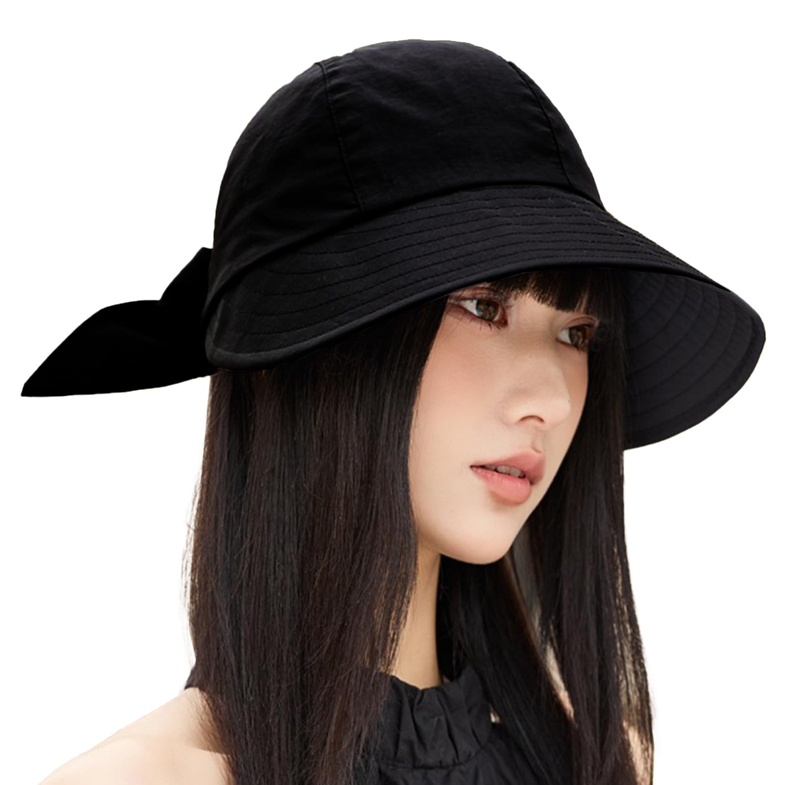 【送料無料】[COZENTA] 帽子 レディース キャップ UVカット つば広 深め 日焼け防止 あご紐付き (ブラック 黒)