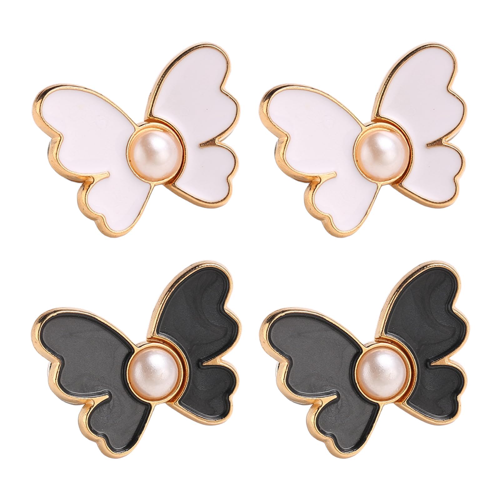 【送料無料】BLOOPIC バタフライデザイン 調整クリップ ウエストアジャスタークリップ パンツウエスト引き締め具 ウエスト 調整 ウエストアジャスター ウエスト調整ボタン 4個セット 調整可能なボタンピン ルーズジーンズ用 ホビーの必需品 （黒と白）