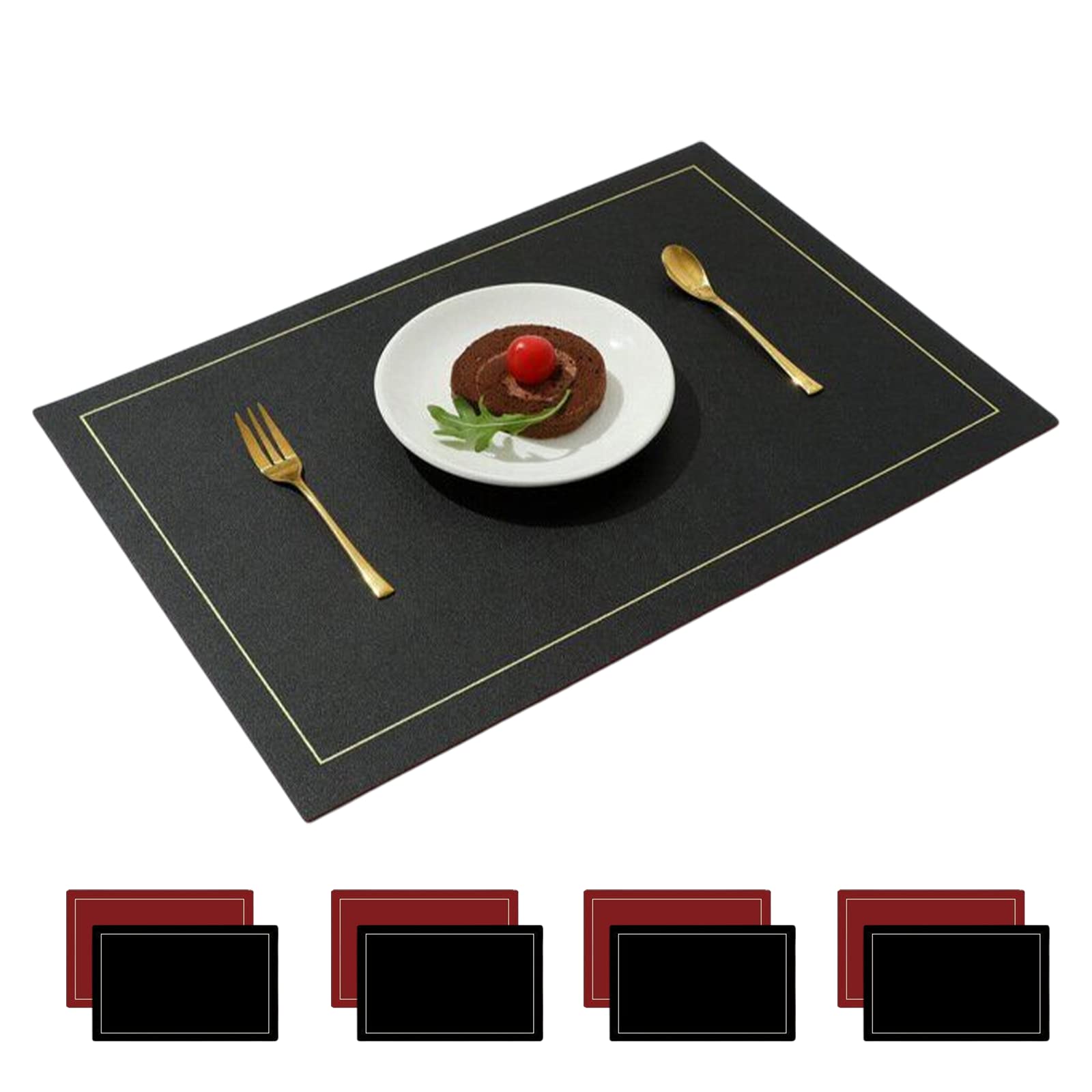 【送料無料】[Senteria]ランチョンマット キッチンマット おしゃれ 無地 PUレーザ 北欧 両面 方型 防水 滑り止め 汚れ防止 断熱 保護 お手入れ簡単 拭き取り可能 調理台 食卓 4枚セット「45*30cm」(レッド×ブラック)