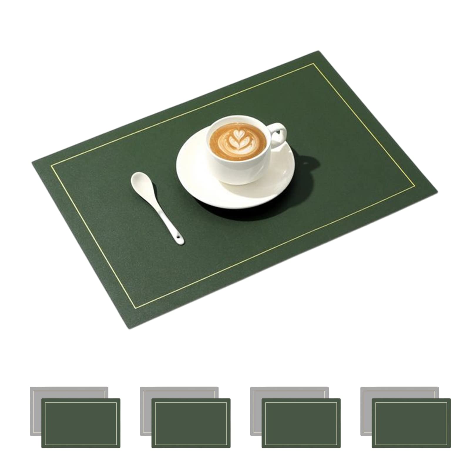【送料無料】[Senteria]ランチョンマット キッチンマット おしゃれ 無地 PUレーザ 北欧 両面 方型 防水 滑り止め 汚れ防止 断熱 保護 お手入れ簡単 拭き取り可能 調理台 食卓 4枚セット「45*30cm」(グレー×グリーン)