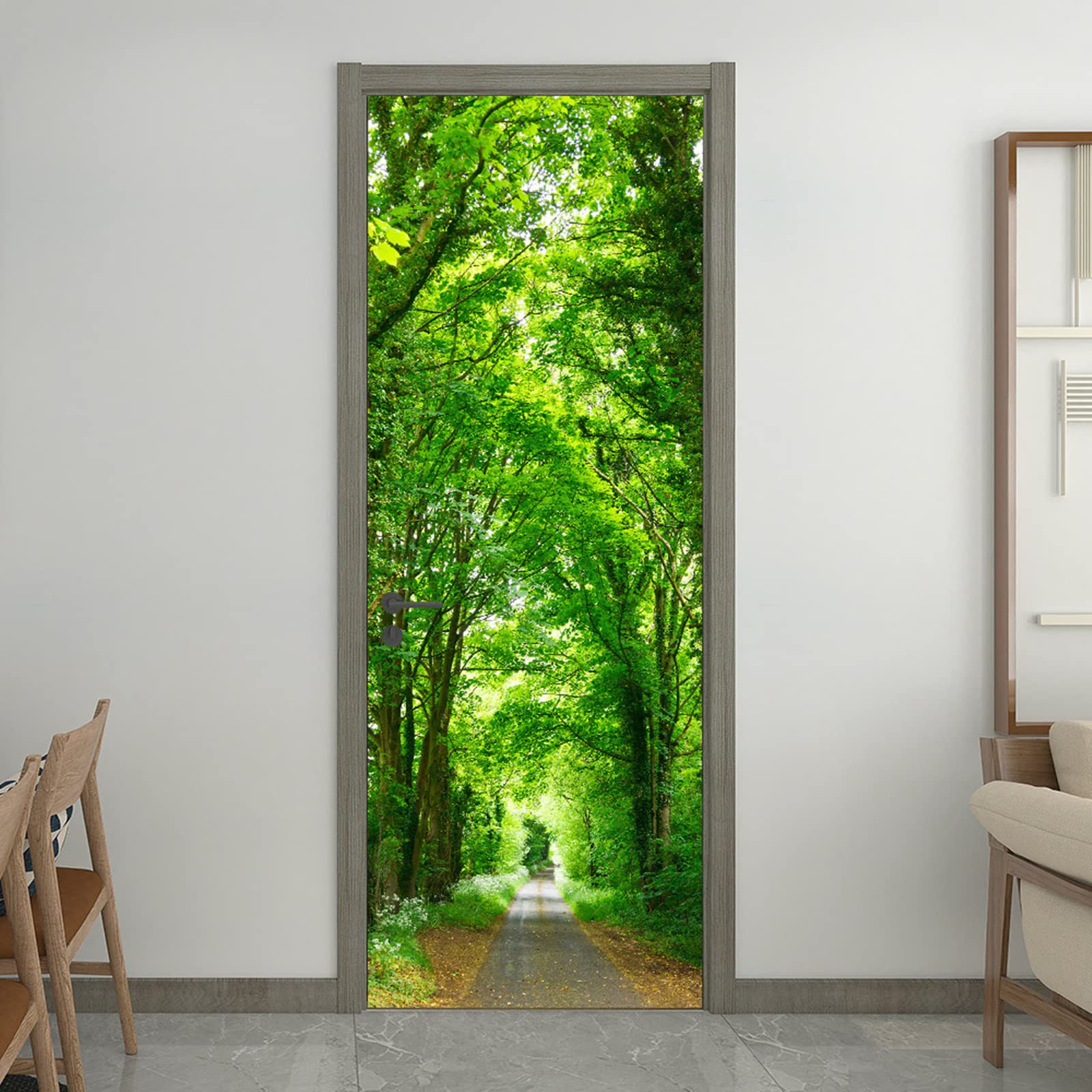 【送料無料】HOTIYOK ウォールステッカー 窓 道 緑 森林 木 自然風景 偽窓ステッカー どこまでも続く並..