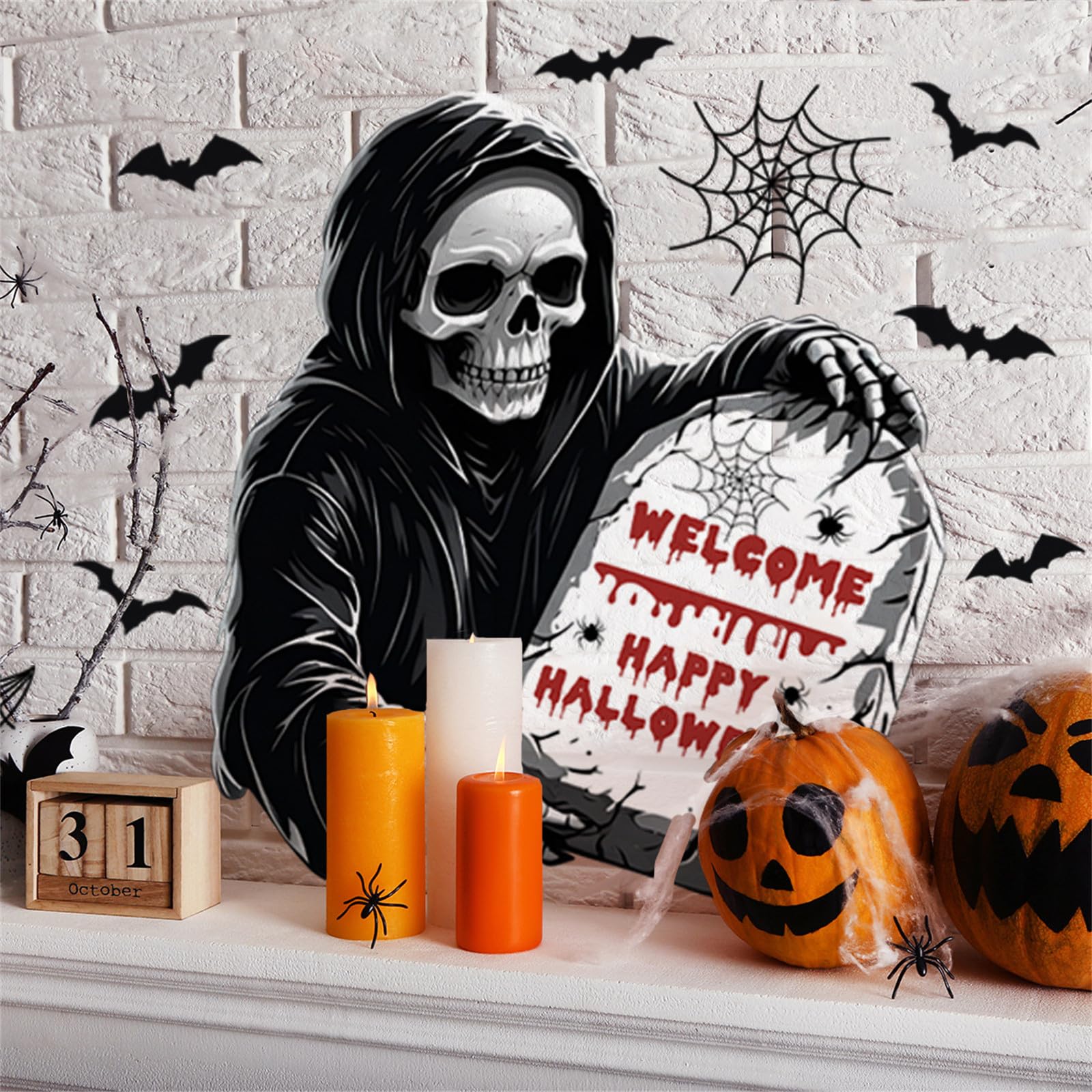 【送料無料】HOTIYOK ハロウィーン シール スケルトンバット英語 ウォールステッカー 蜘蛛の巣 ...