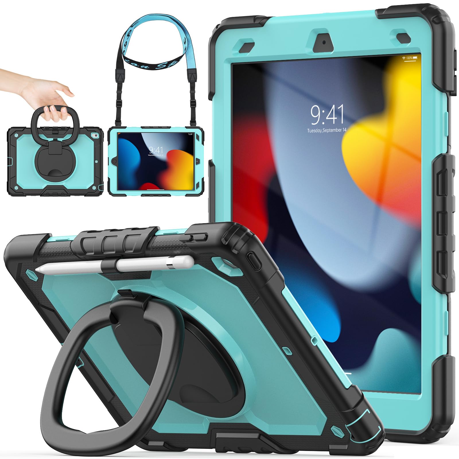 【送料無料】SEYMAC stock iPadケース 第9/8/7世代 リングハンドル耐衝撃ケース 10.2インチ専用 ペン収..