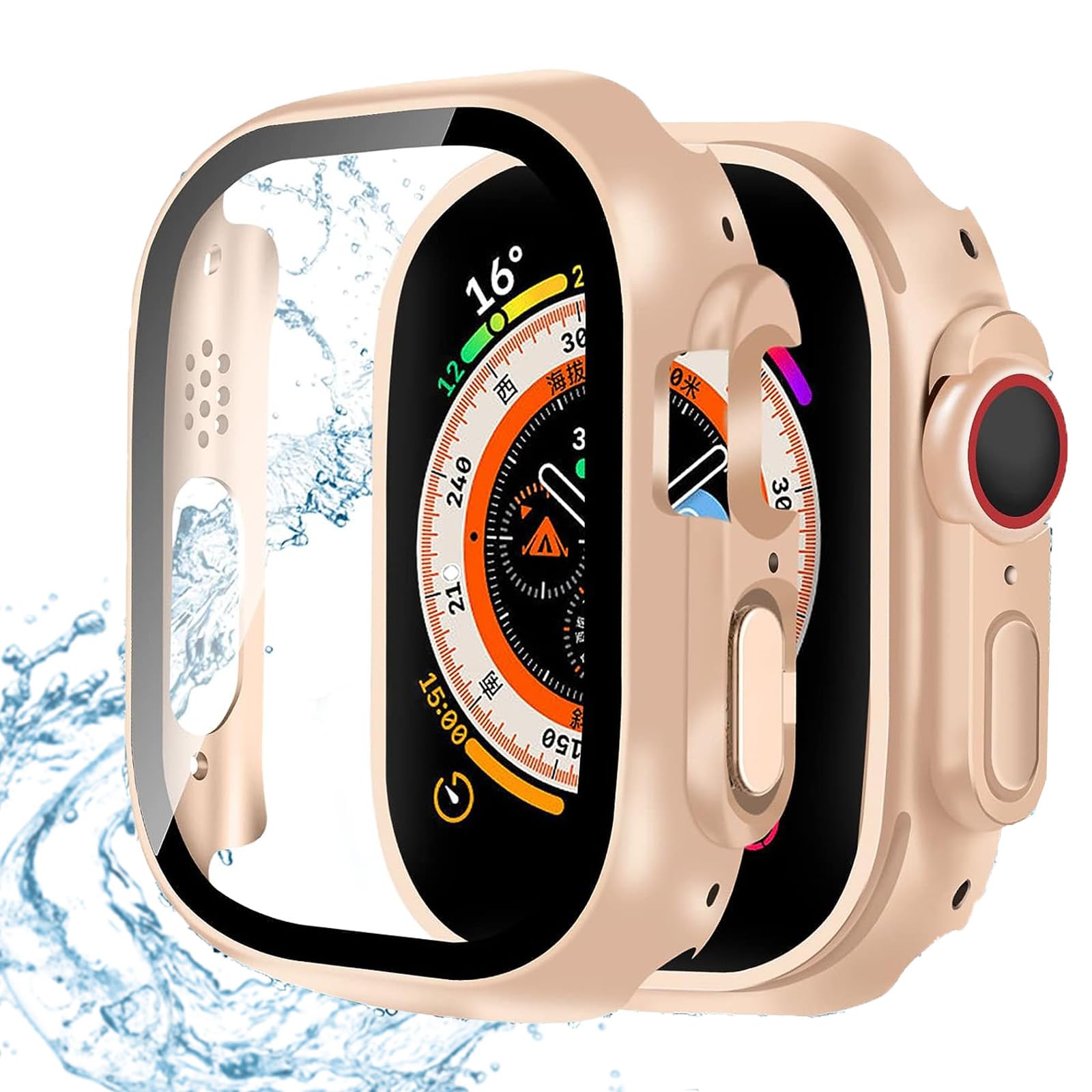 【送料無料】CIOODDW Apple Watch ケース Series Ultra2/Ultra 49mm 防水ケース 対応 Apple Watch アップルウォッチ専用 アップルウォッチ ケース 3D直角エッジ 超薄型 PC+ガラス素材高透過率 キズ防止 軽量(49mm，光沢防水のローズゴールド)