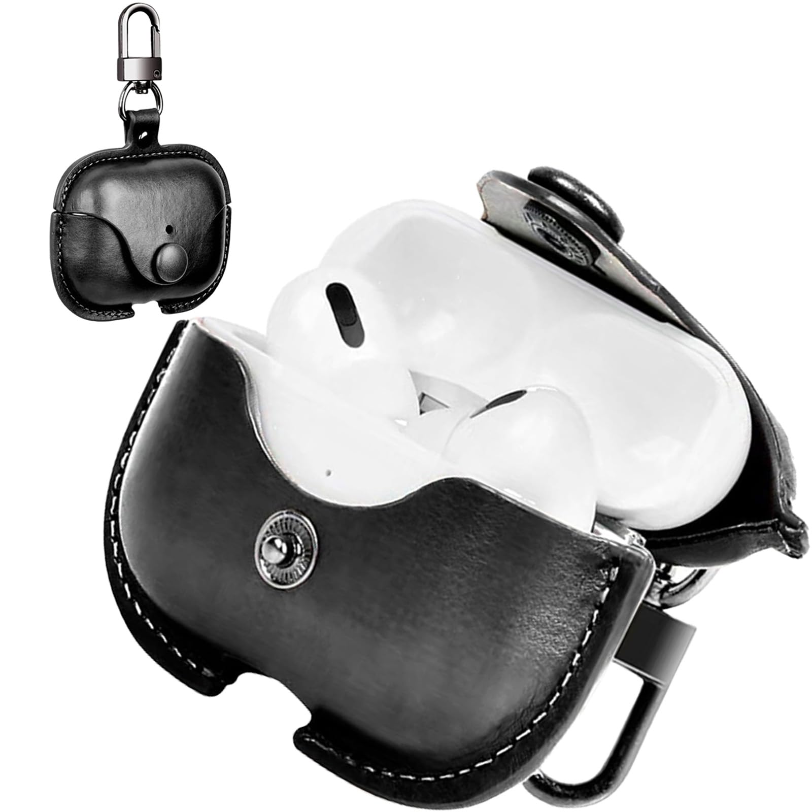 【送料無料】CIOODDW Airpods Pro2 ケース対応 airpods pro 第一世代/第二世代 高級本革 PUレザー カバー 全面保護 充電 LEDライトが見える 耐衝撃 軽量 キズ防止 おしゃれ ワイヤレス充電対応 キーホルダー付き エアポッツプロ ケース（ブラック）