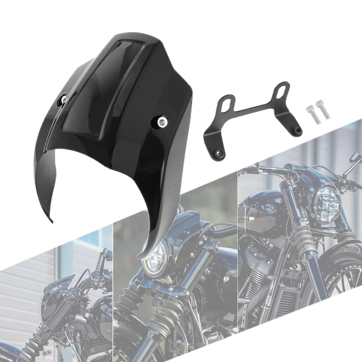 【送料無料】AQIMY ハーレー用 ヘッドライト用 ビキニカウル ABS製 フロントフェアリング デタッチャブル設計 防風・防塵 ソフテイル Street Bob 2018-2021対応 ビビットブラック
