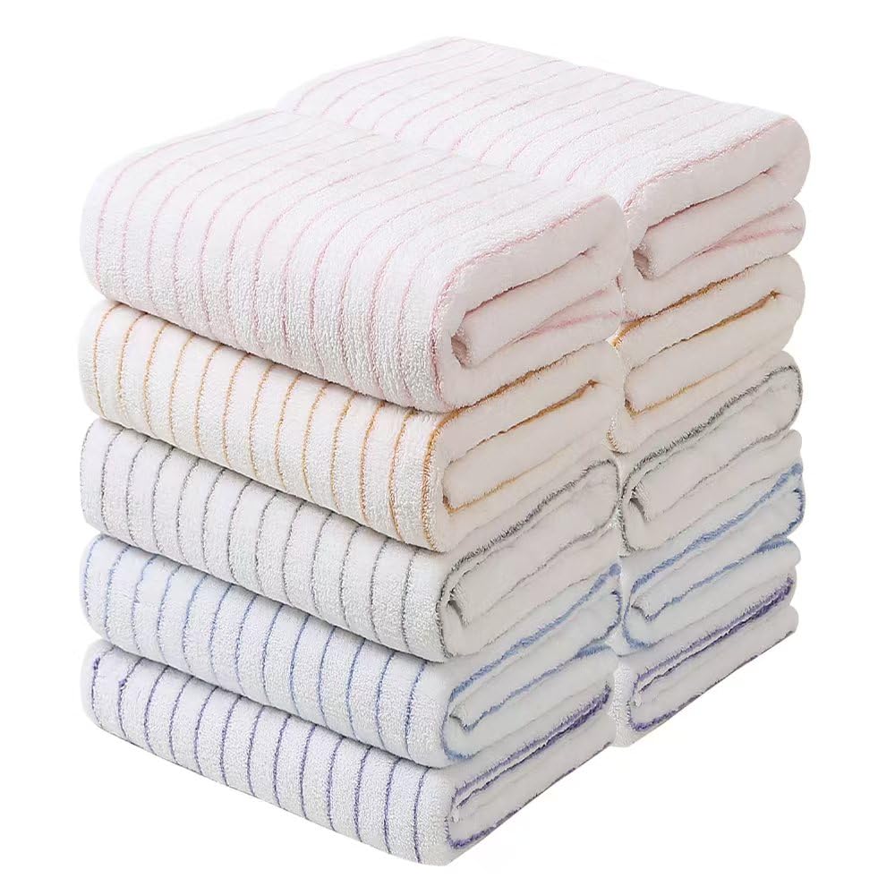 【送料無料】Oseamaid マイクロファイバー ボーダーフェイスタオル10枚セット 吸水速乾 約34×80cm(グレ..