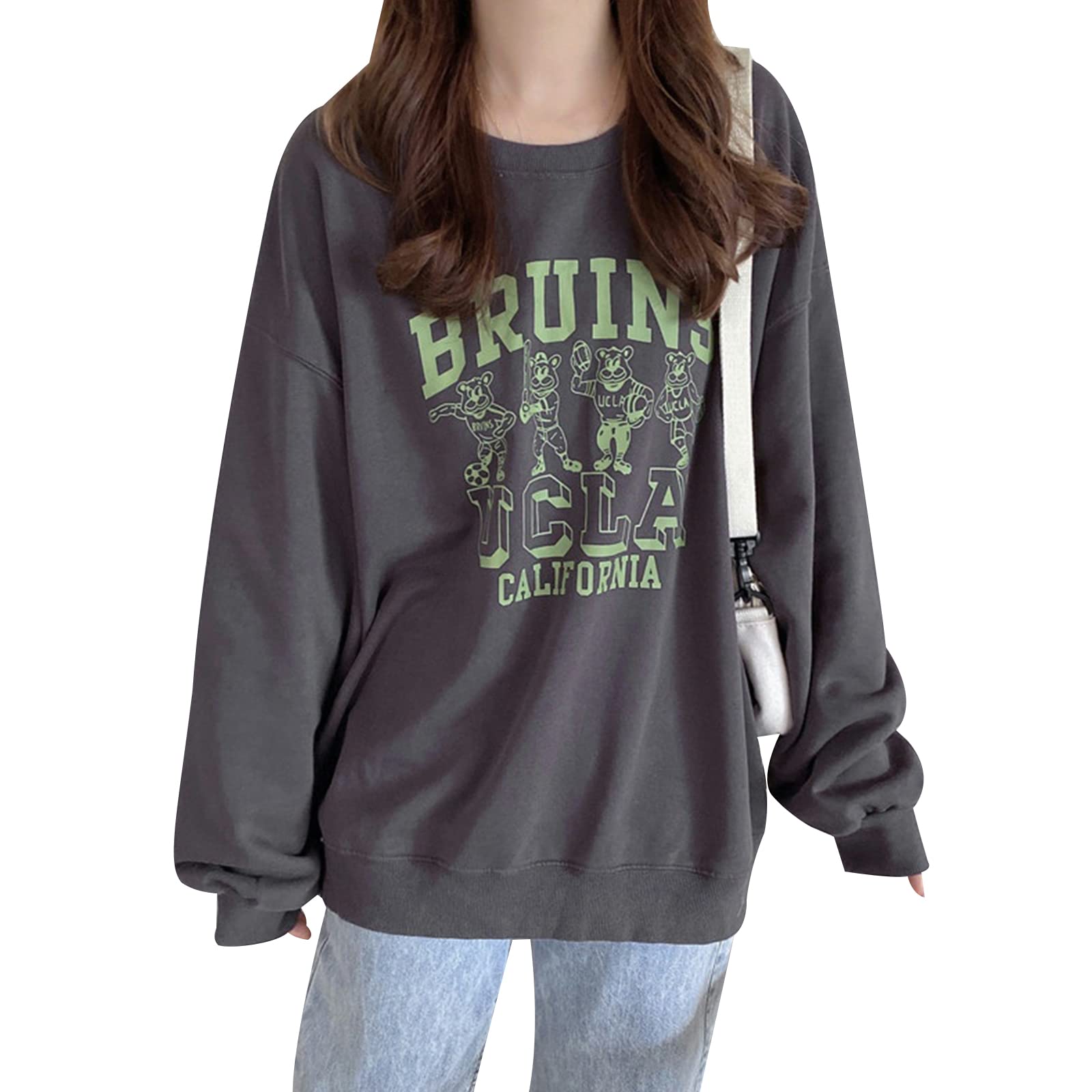 【送料無料】MEME XTRA レディース スウェット トレーナー 長袖 オーバーサイズ トップス クルーネック ロゴ 重ね着 体型カバー お洒落 カジュアル 薄い 大人 春秋冬 (グレー, M)