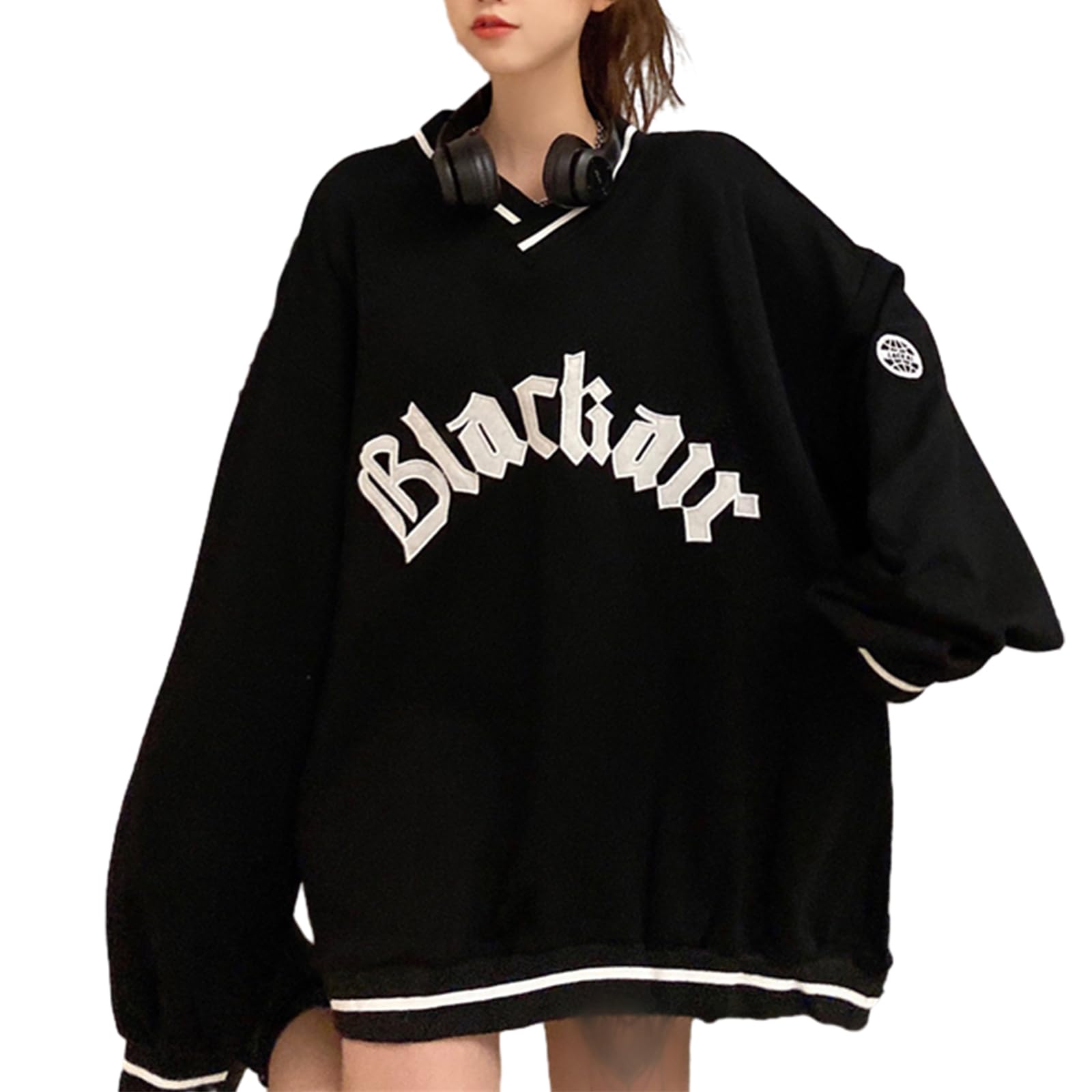 【送料無料】[ORWZDCO] パーカー レディース トレーナー トップス 長袖 Vネック 刺繍 ゆったり 大きい..