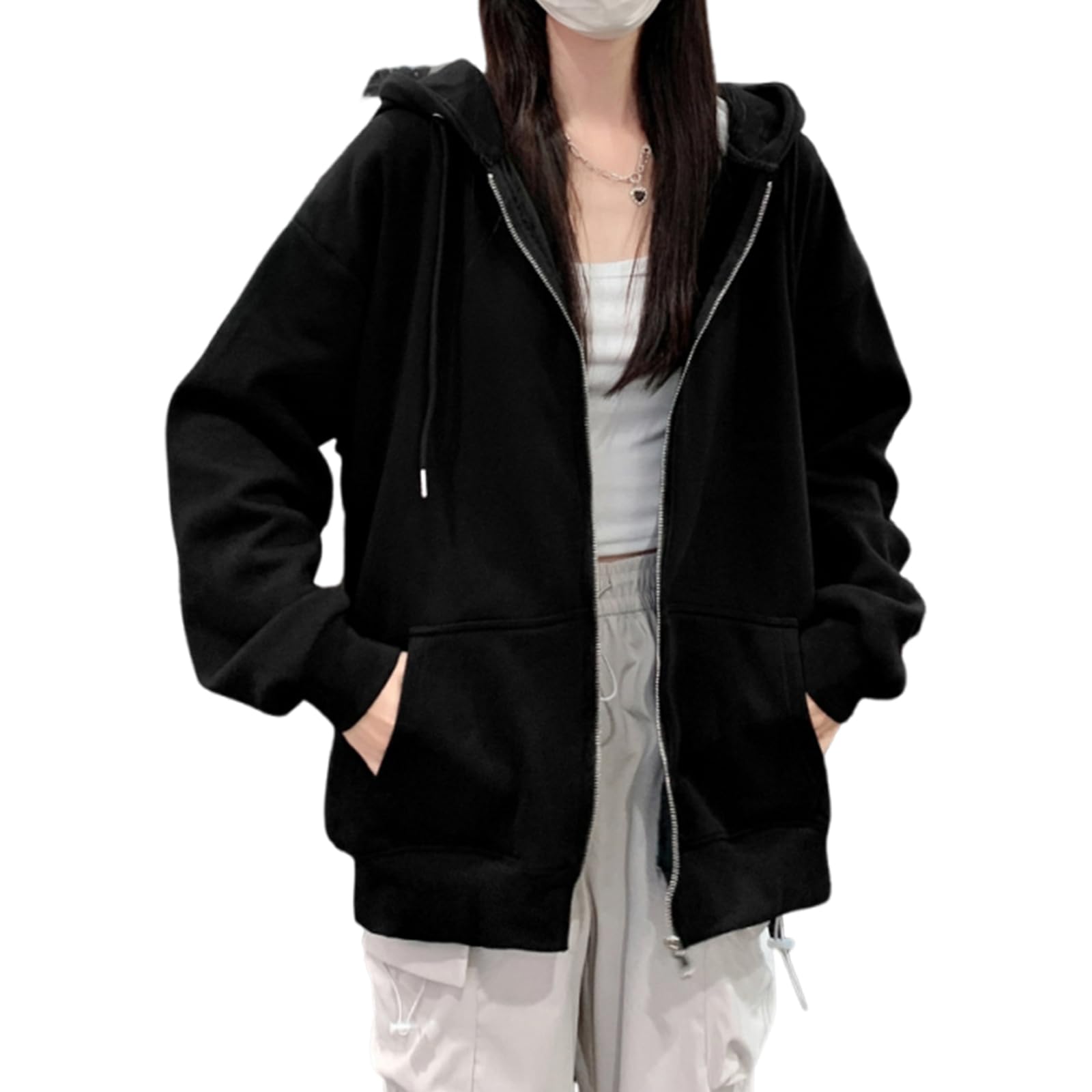 【送料無料】[7-livehouse] パーカー レディース 長袖 トレーナー 前開き コート ジップ アウター フード付き トップス 無地 シンプル ポケット付き 大きいサイズ ゆったり 普段着 お出かけ 春 秋 冬