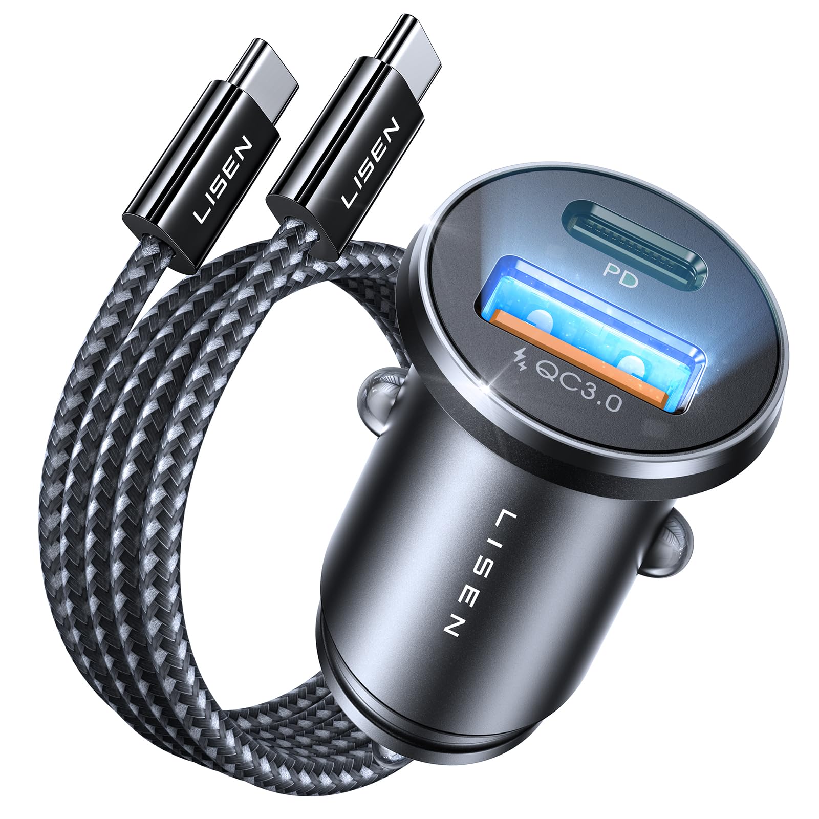 【送料無料】LISEN 【54W+60W 最速タッグ】 シガーソケット USB-C & USB 車 充電器 PD3.0/QC3.0/PPS対応 しがーソケット ...