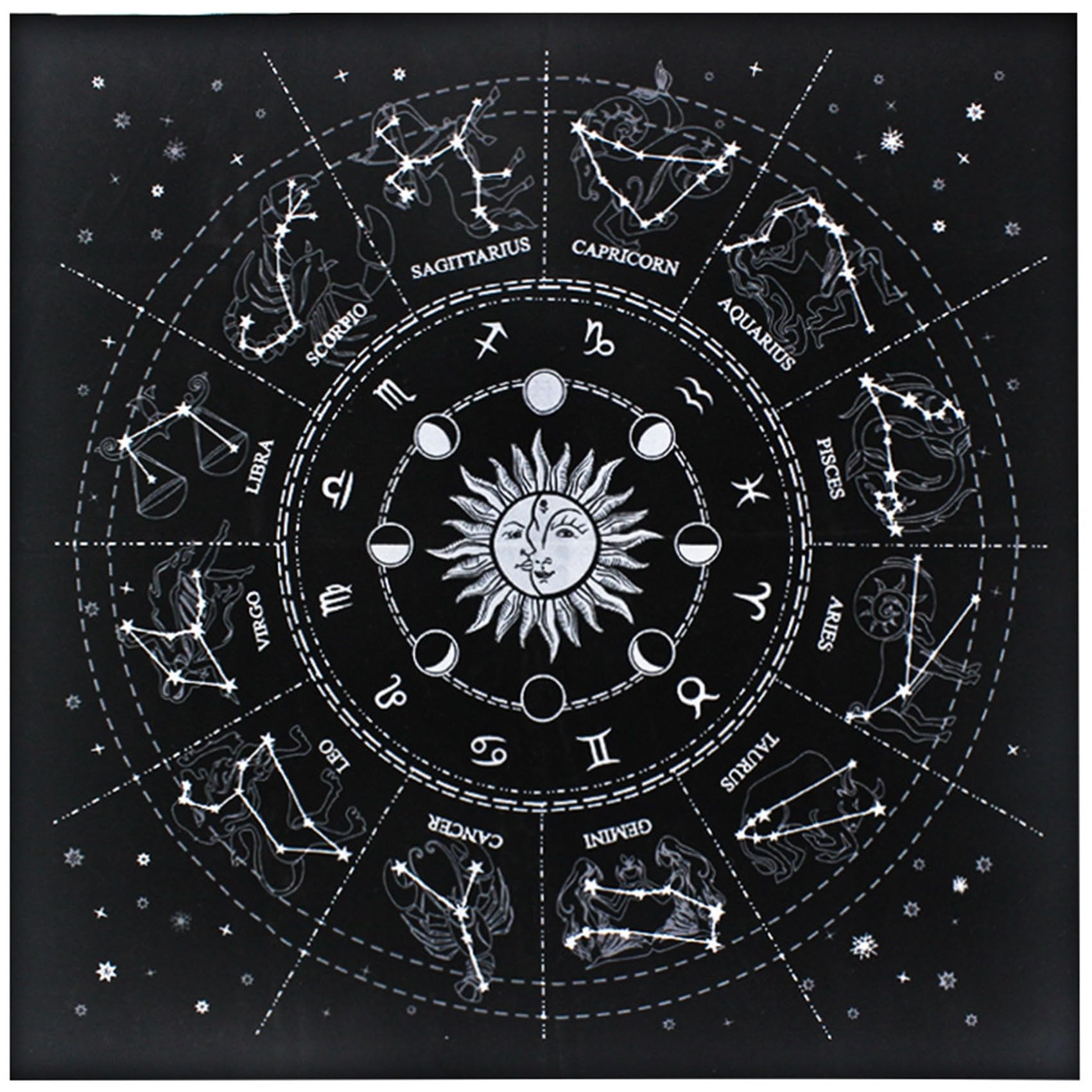 【送料無料】NOELAMOUR タロットクロス ベルベット 星座 大判 49×49cm タロットカード 占い オラクルカード マット (ブラック)