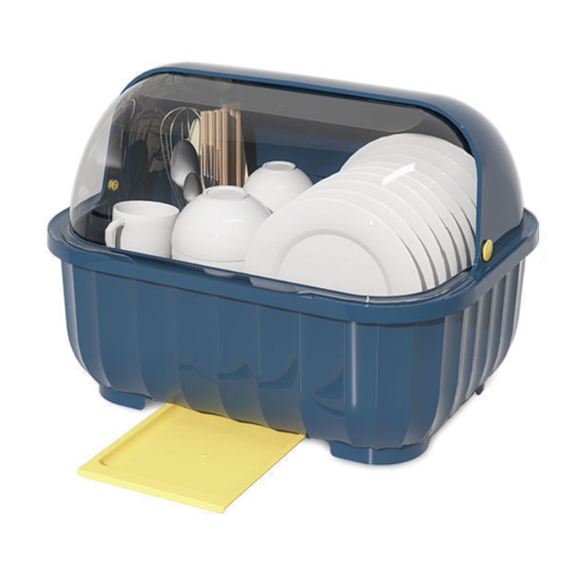 【送料無料】Asdays 水切りラック 食器 収納 水切りかご 台所用品 乾燥ボックス 大容量 水受けトレイ 蓋つき (ブルー)