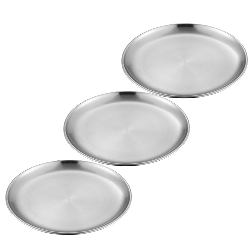 【送料無料】Asdays ステンレス プレート スパイスカレー お皿 ケーキ パイ おしゃれプレート キャンプ 丸型 ステンレス製 (シルバー, 直径17cm（3枚セット）)