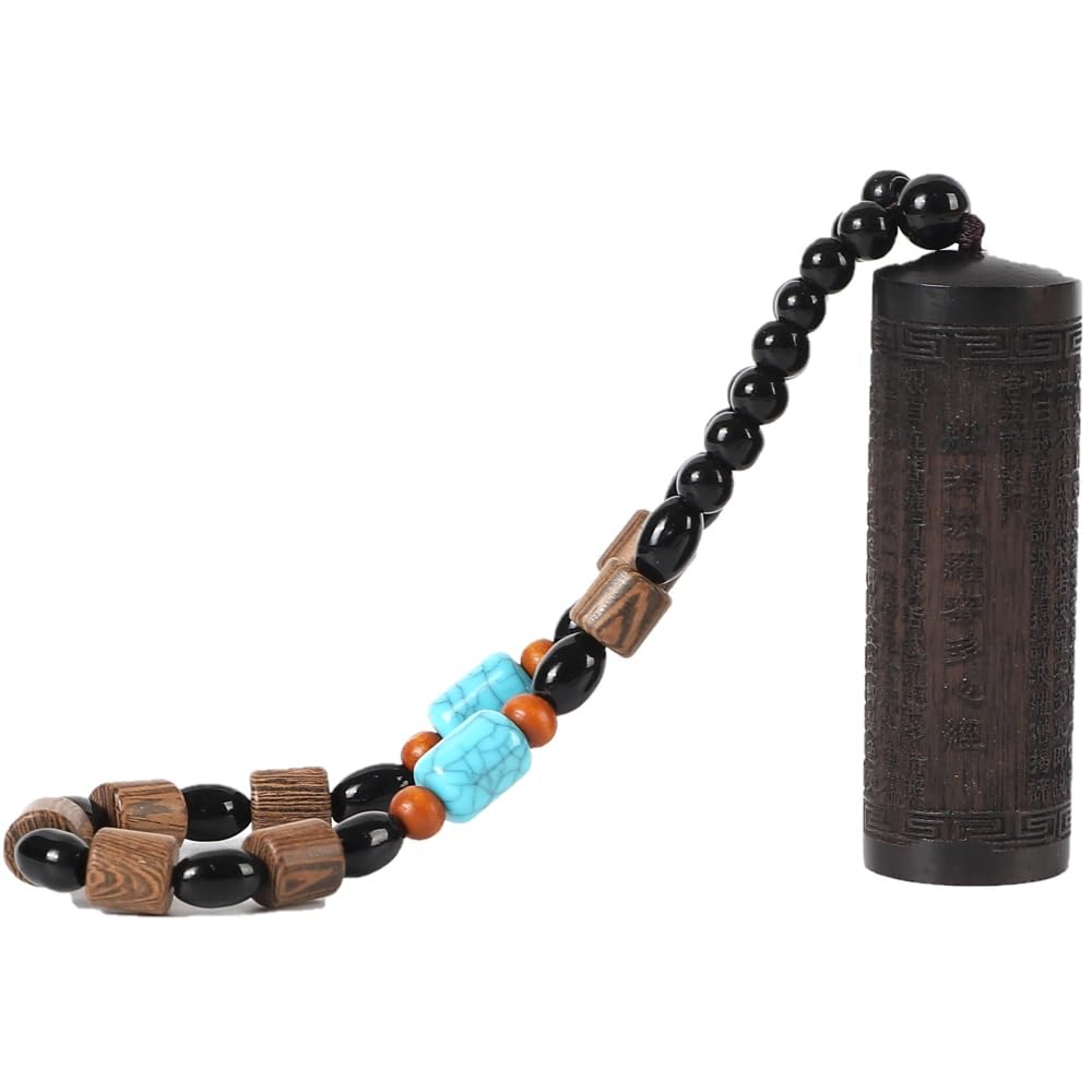 【送料無料】AllBright 塗香入れ ケース 携帯用 お香 粉末 沈香 参拝 お清め 薬さじ ストラップ 黒壇